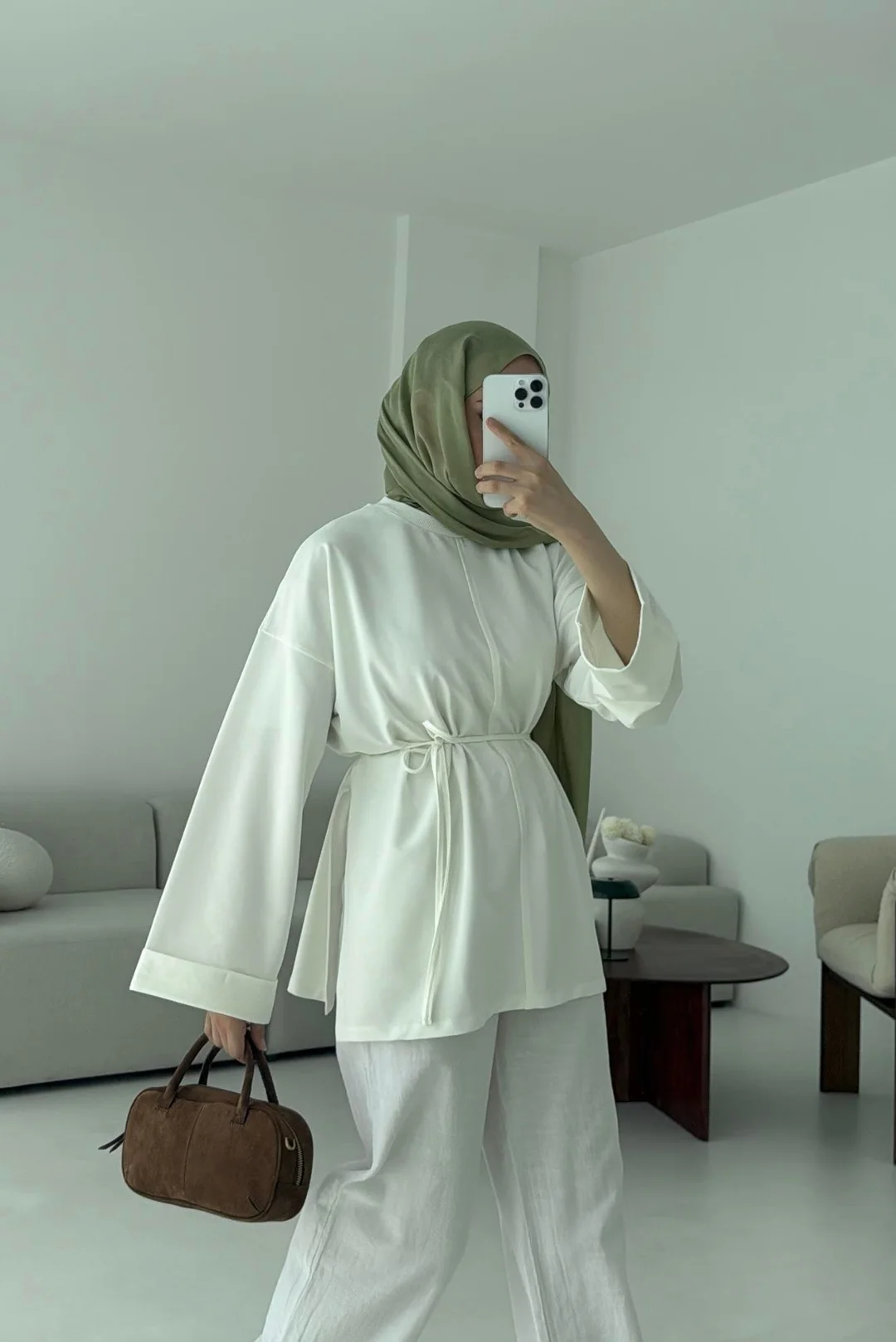 Bağlamalı Yanı Yırtmaç Detay Sweat Beyaz - Görsel 7