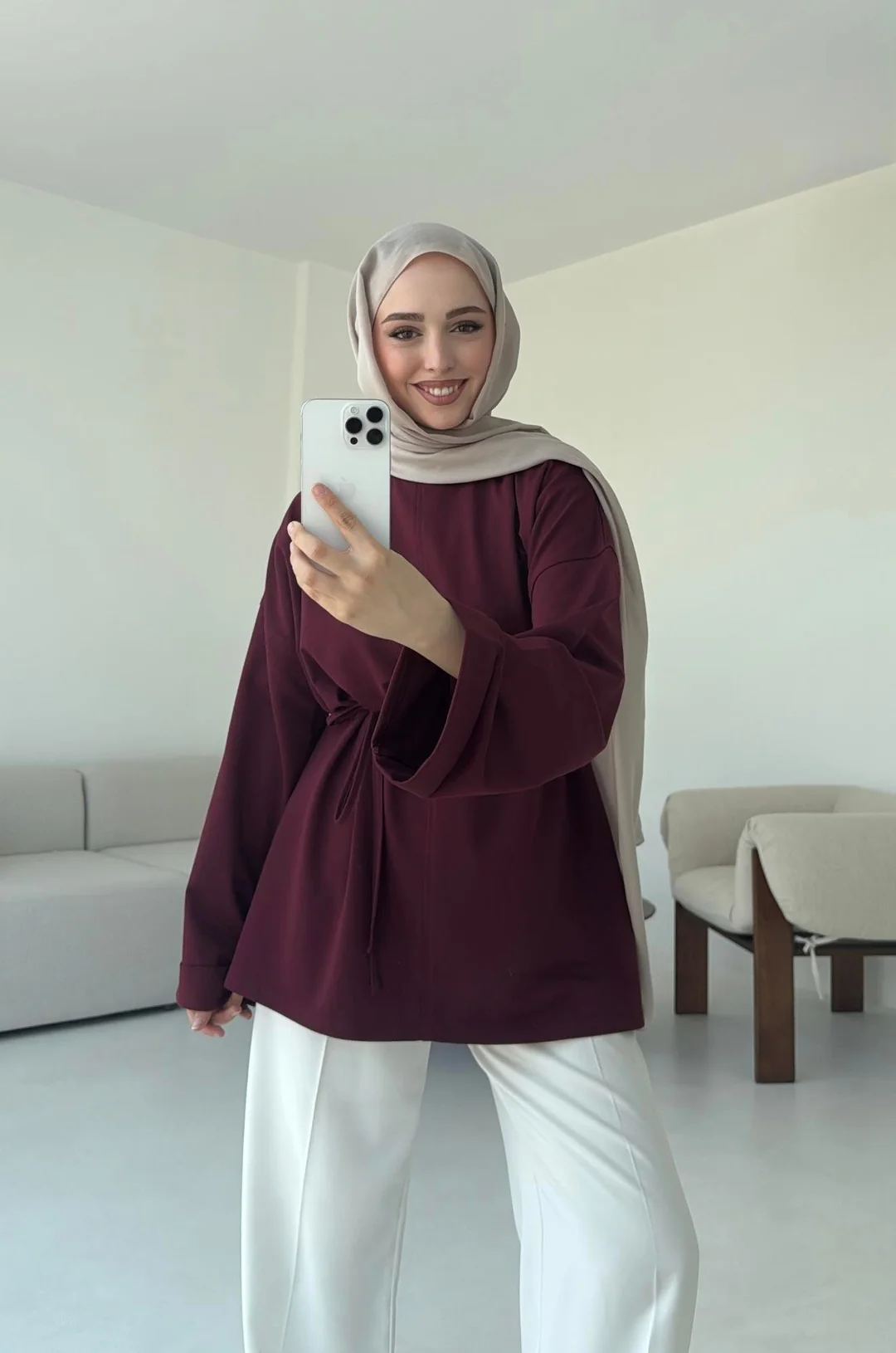 Bağlamalı Yanı Yırtmaç Detay Sweat Bordo