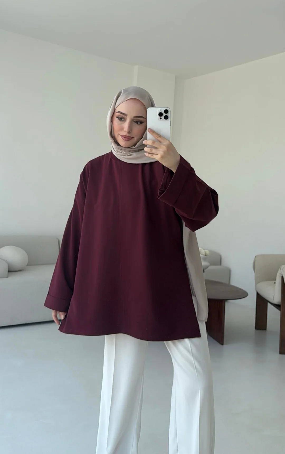 Bağlamalı Yanı Yırtmaç Detay Sweat Bordo - Görsel 2