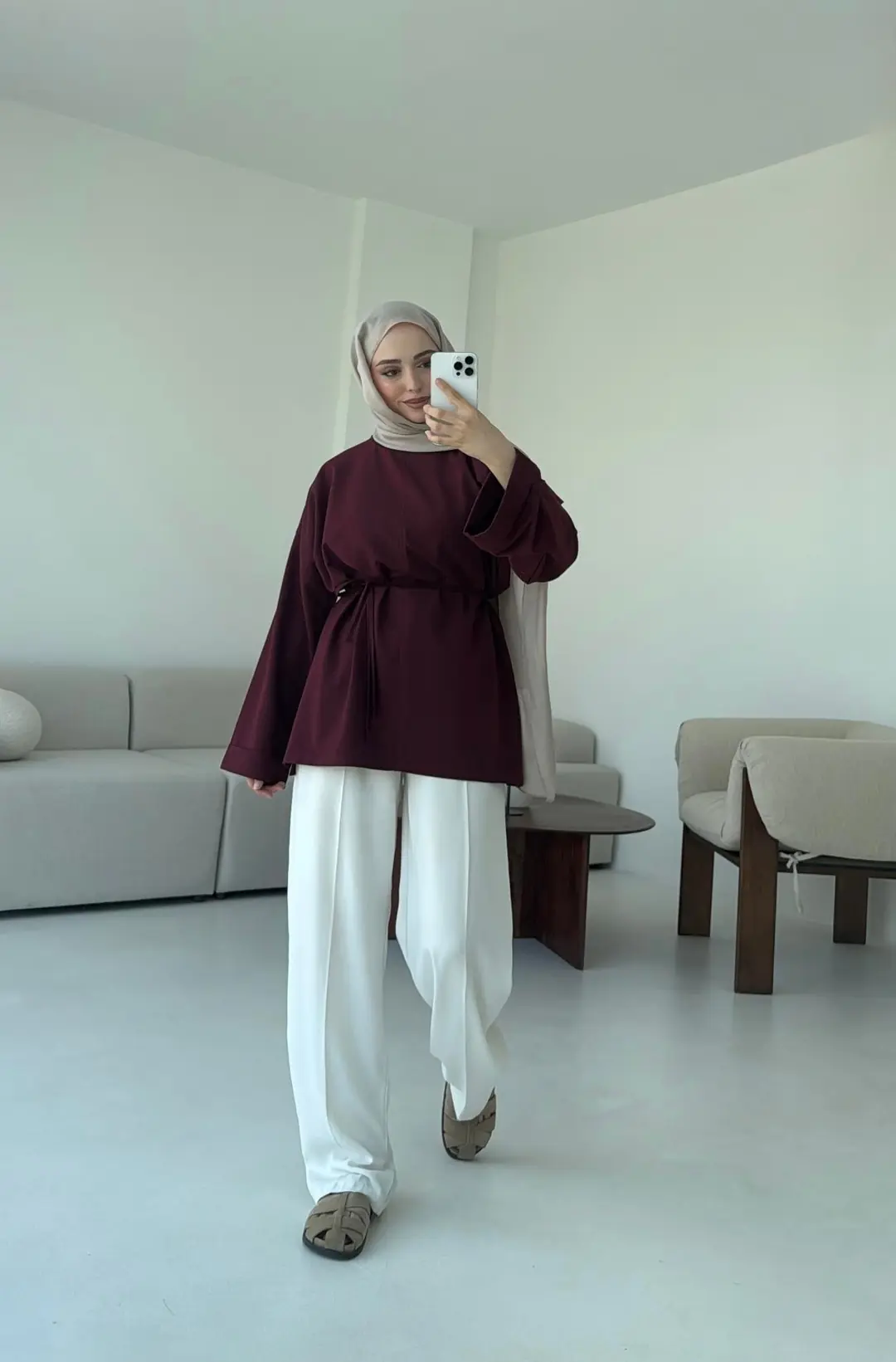 Bağlamalı Yanı Yırtmaç Detay Sweat Bordo - Görsel 7