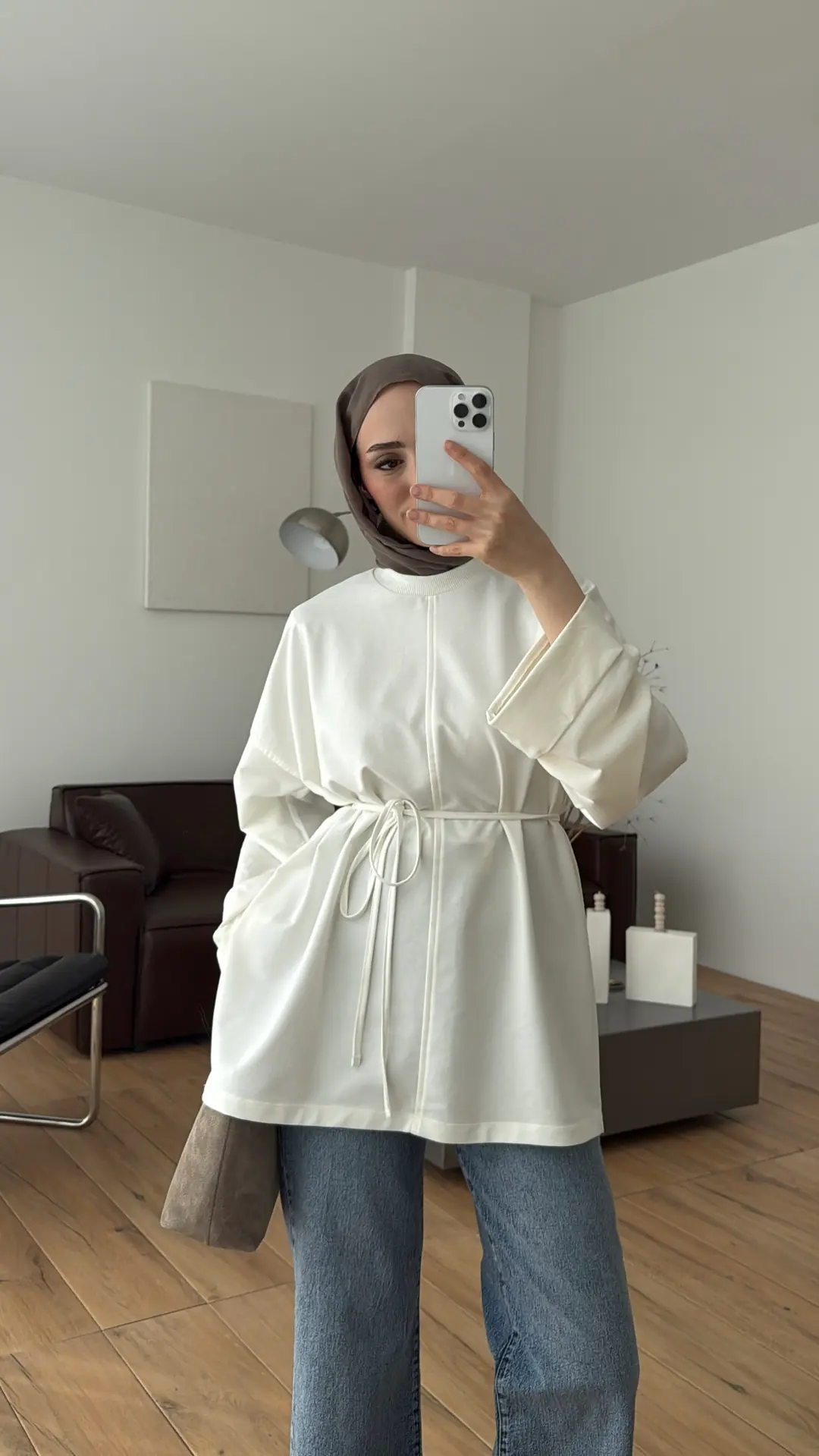 Bağlamalı Yanı Yırtmaç Detay Sweat Ekru