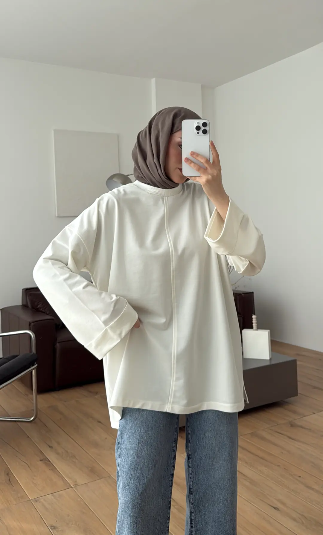 Bağlamalı Yanı Yırtmaç Detay Sweat Ekru - Görsel 4