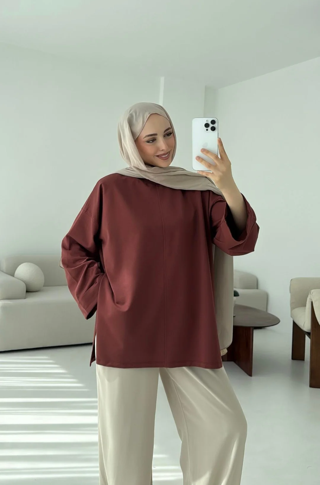 Bağlamalı Yanı Yırtmaç Detay Sweat Kiremit - Görsel 4