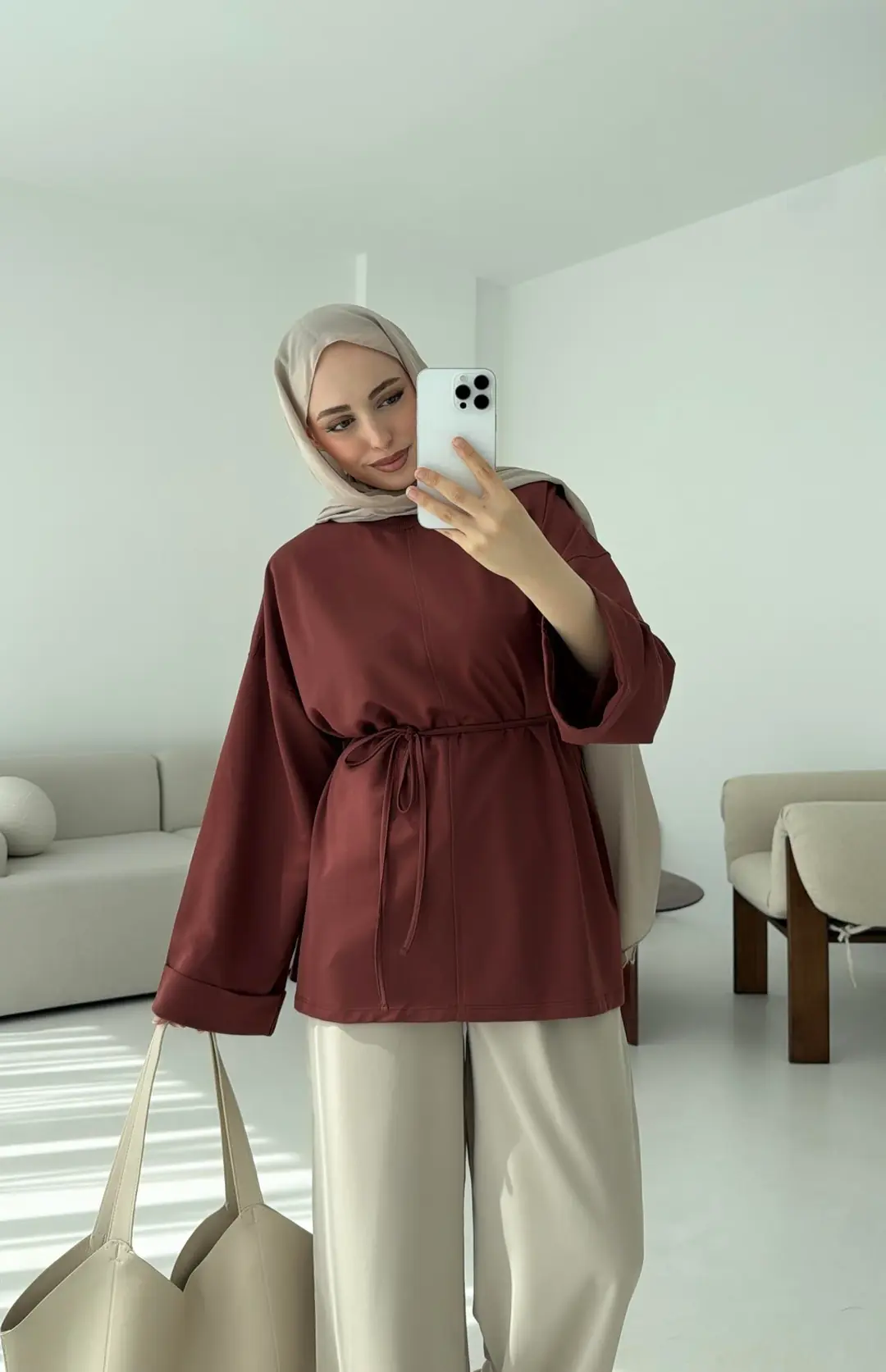 Bağlamalı Yanı Yırtmaç Detay Sweat Kiremit - Görsel 5