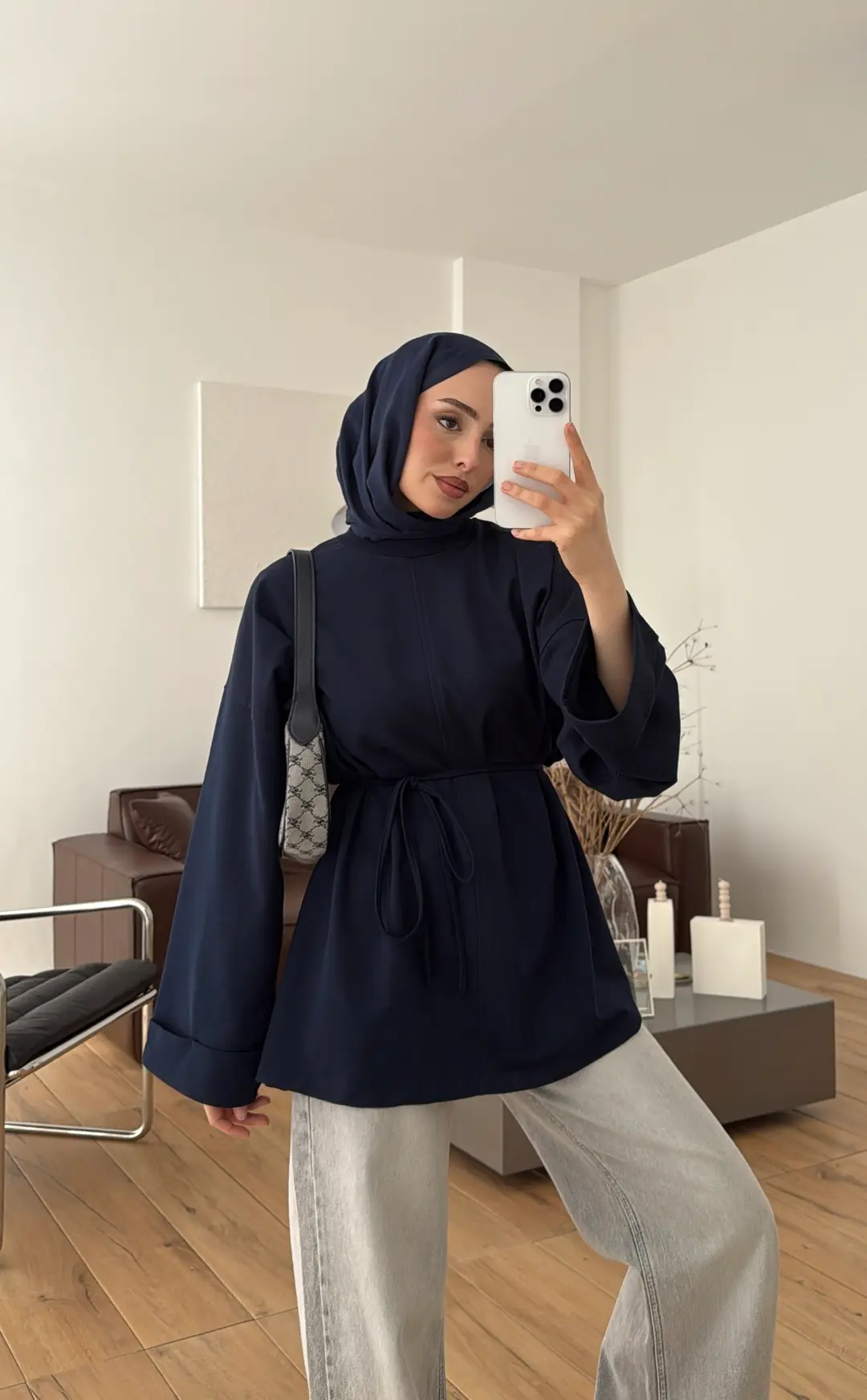 Bağlamalı Yanı Yırtmaç Detay Sweat Lacivert