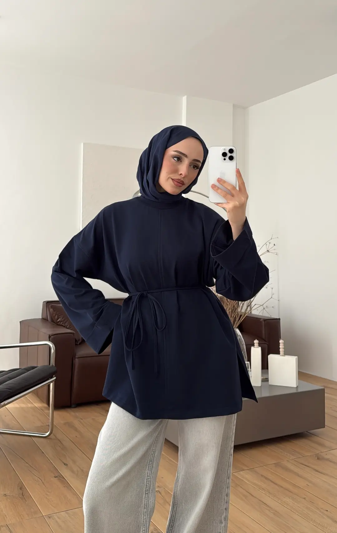 Bağlamalı Yanı Yırtmaç Detay Sweat Lacivert - Görsel 4