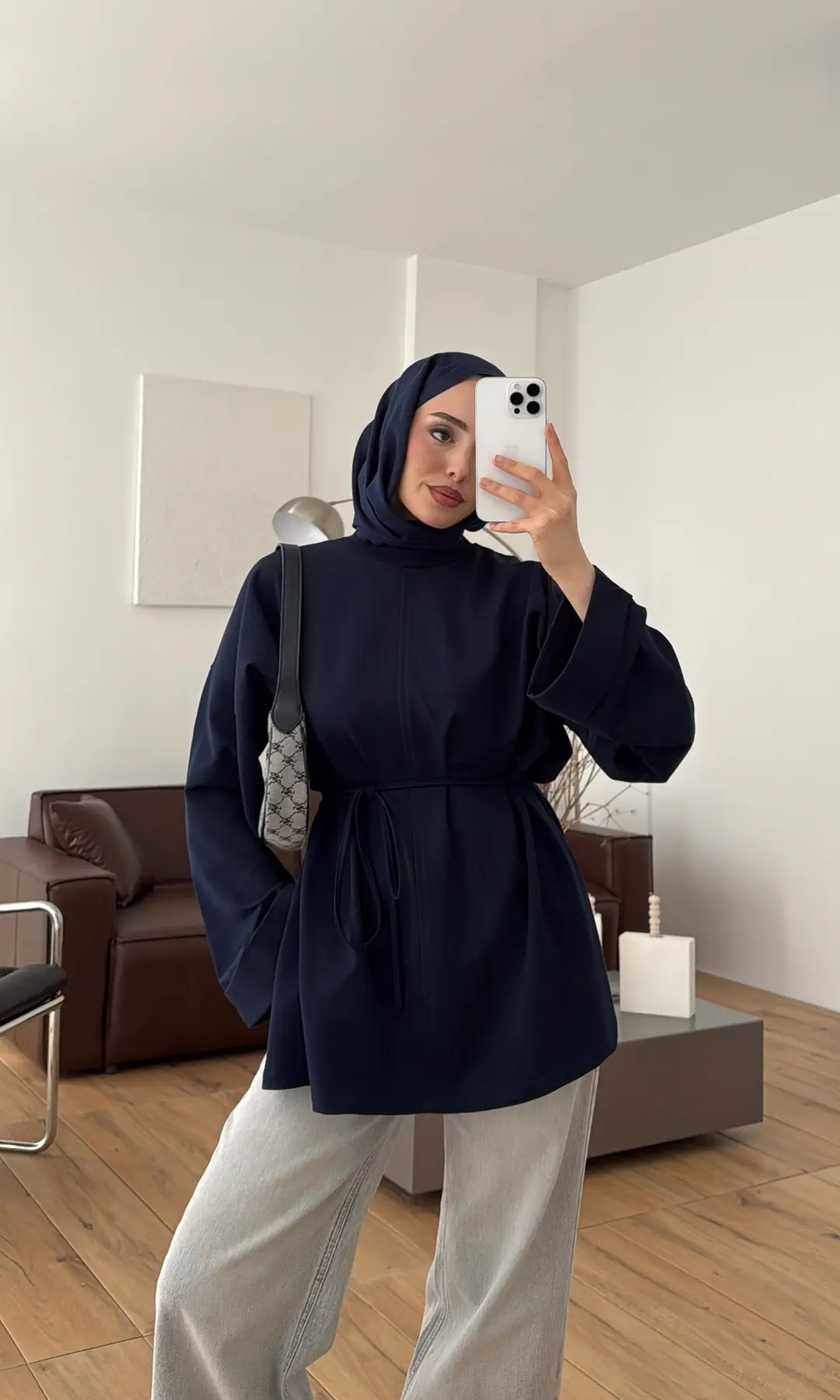 Bağlamalı Yanı Yırtmaç Detay Sweat Lacivert - Görsel 5