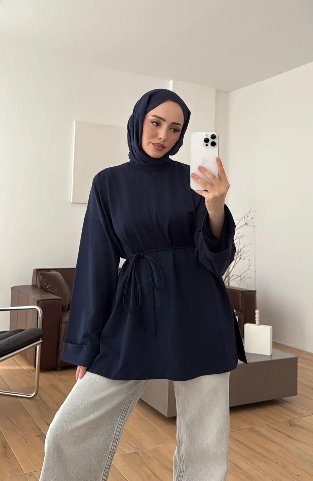 Bağlamalı Yanı Yırtmaç Detay Sweat Lacivert - Görsel 6