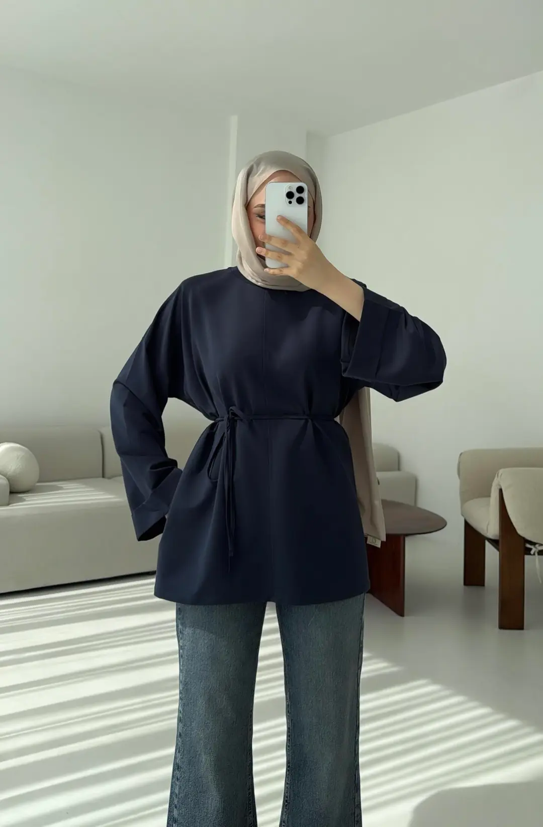 Bağlamalı Yanı Yırtmaç Detay Sweat Lacivert