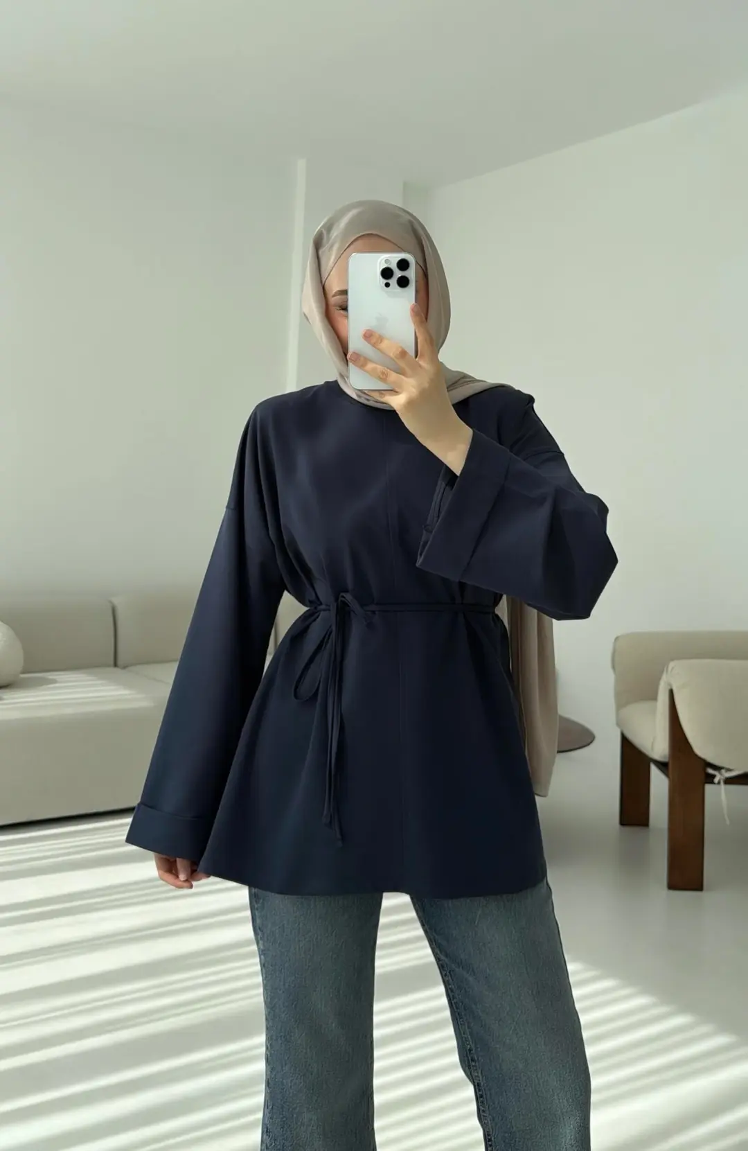 Bağlamalı Yanı Yırtmaç Detay Sweat Lacivert - Görsel 2