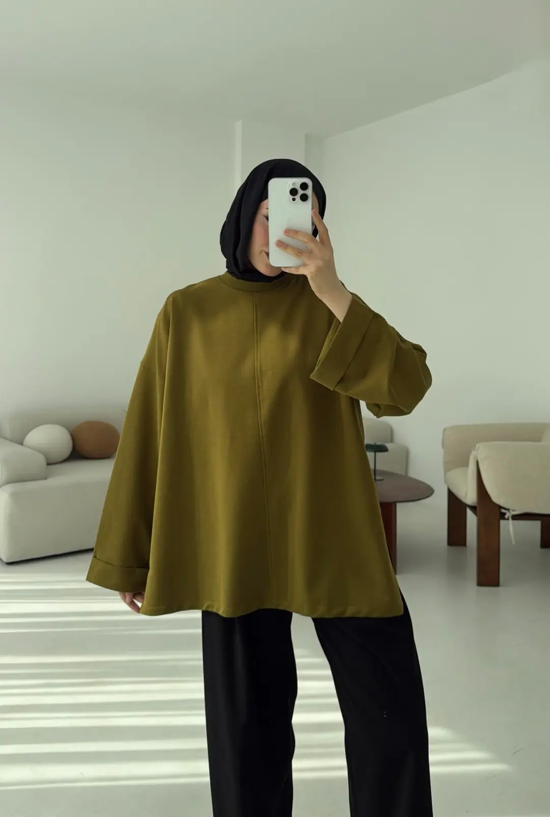 Bağlamalı Yanı Yırtmaç Detay Sweat Olive