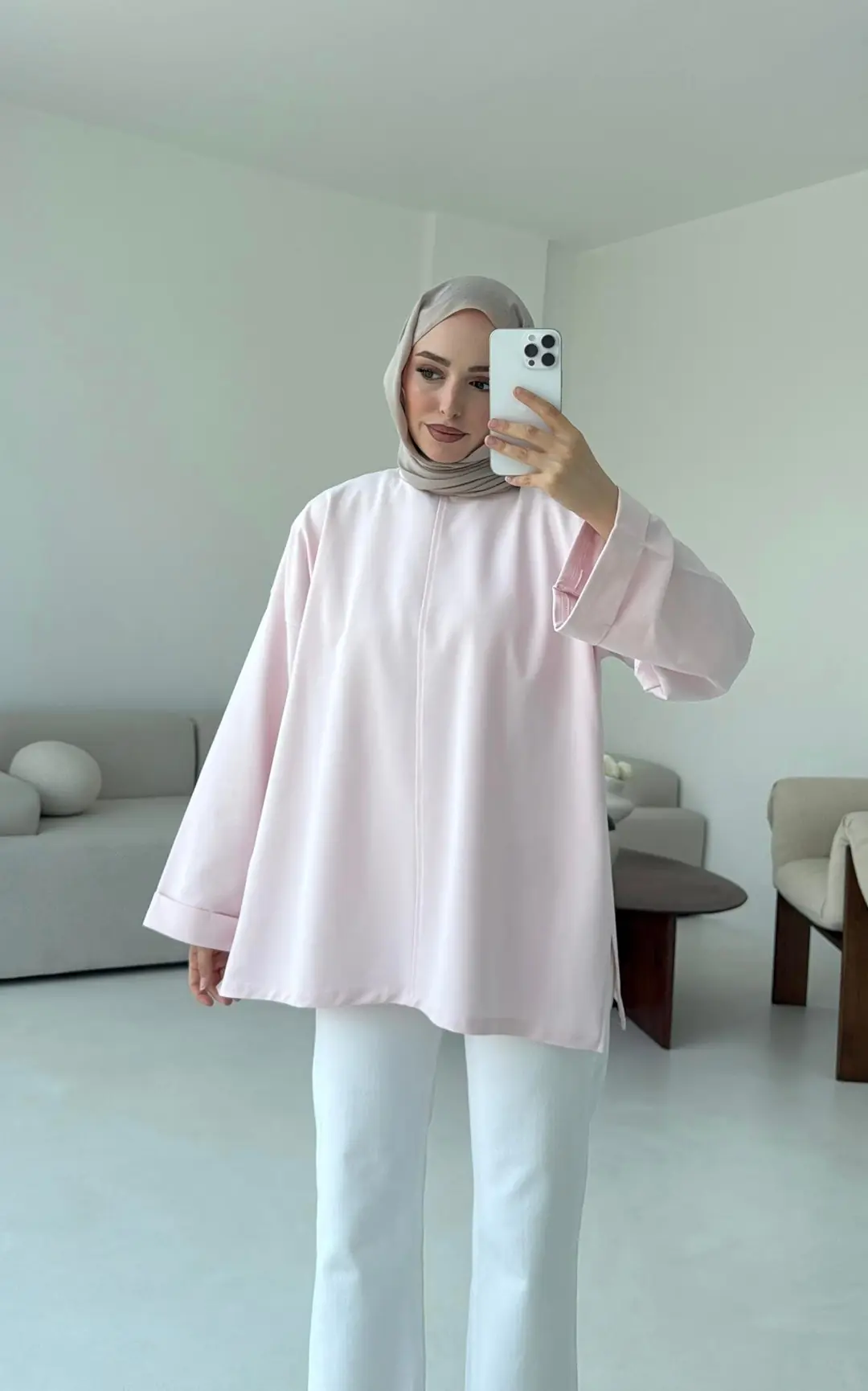 Bağlamalı Yanı Yırtmaç Detay Sweat Pudra