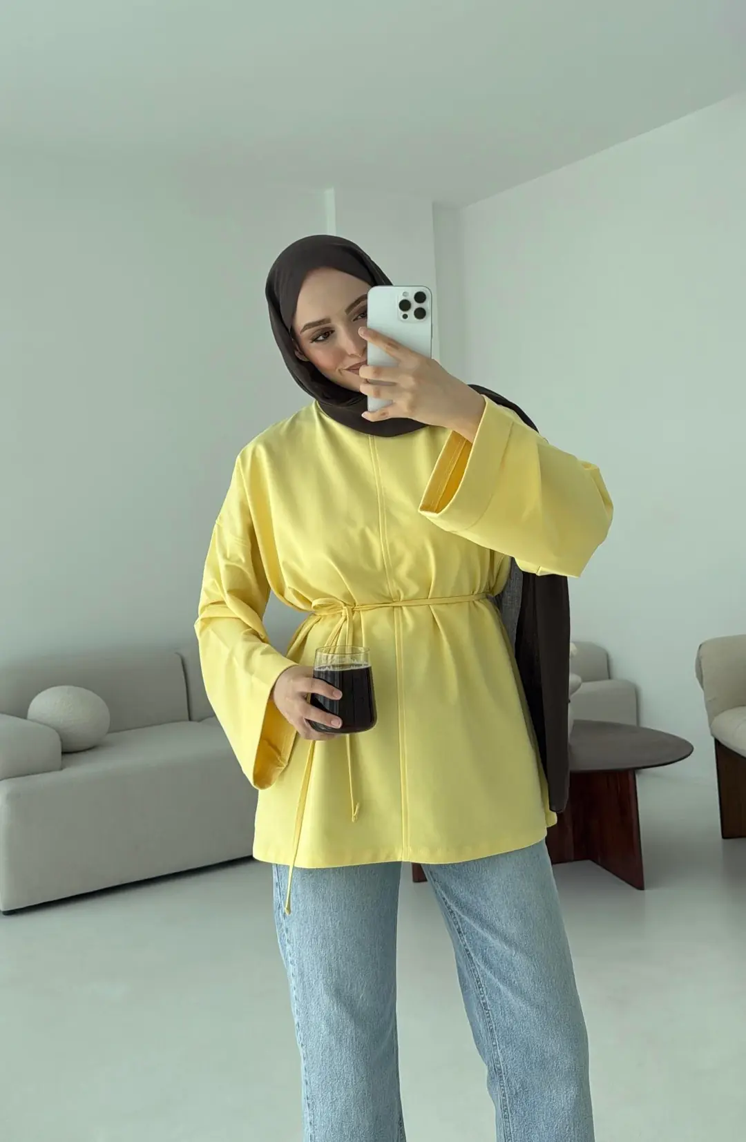 Bağlamalı Yanı Yırtmaç Detay Sweat Sarı - Görsel 2