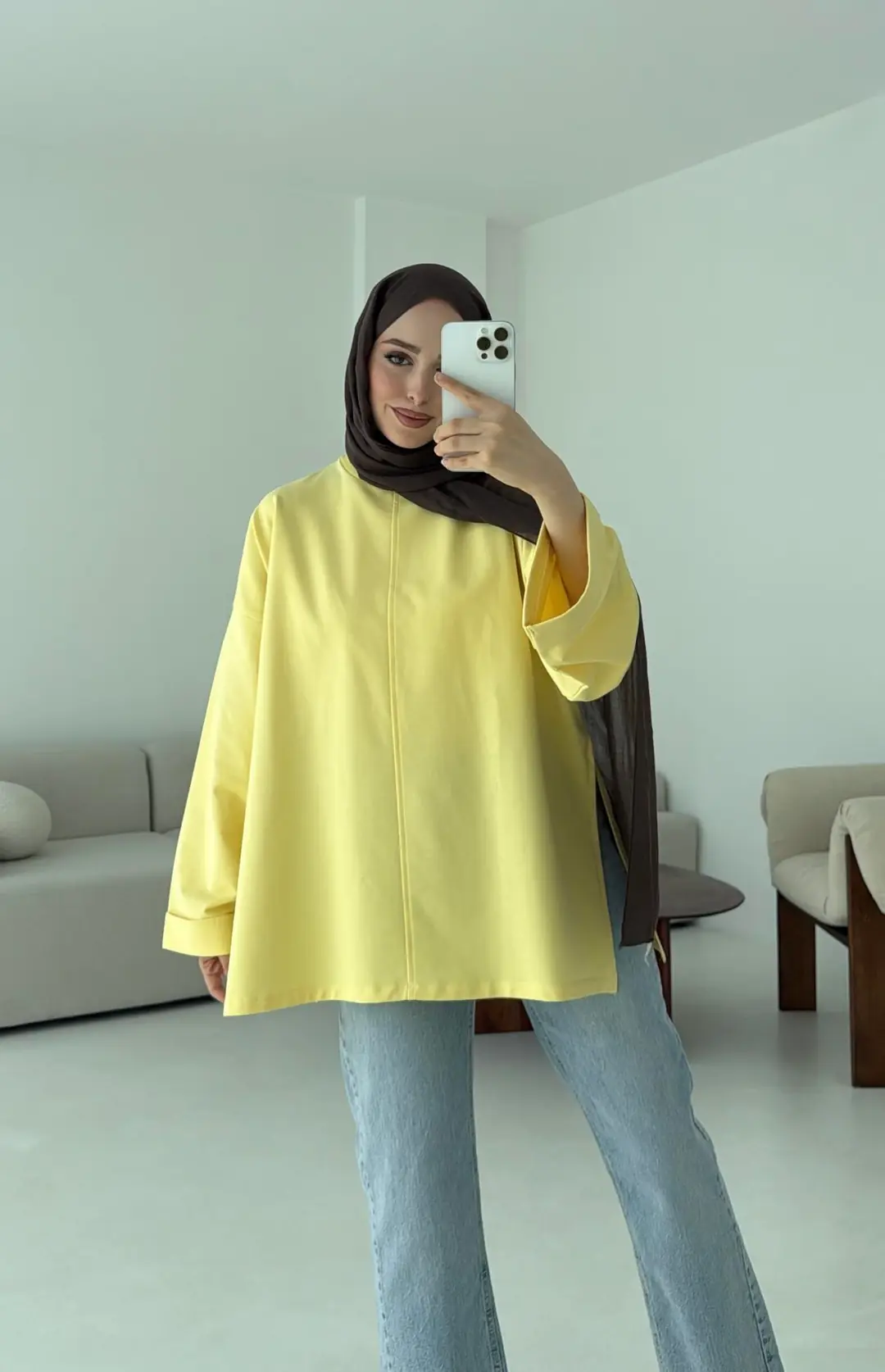 Bağlamalı Yanı Yırtmaç Detay Sweat Sarı - Görsel 3