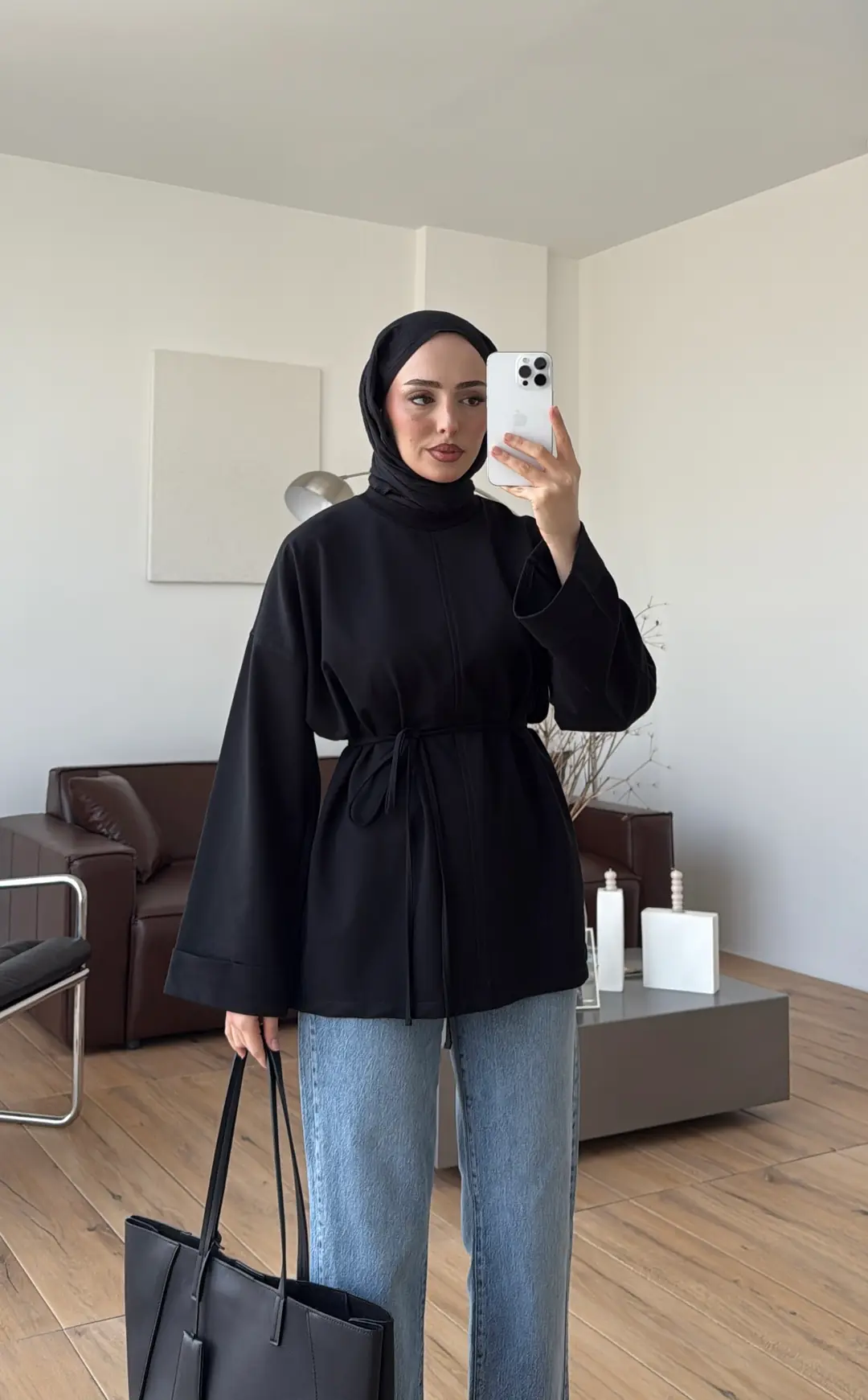 Bağlamalı Yanı Yırtmaç Detay Sweat Siyah - Görsel 4