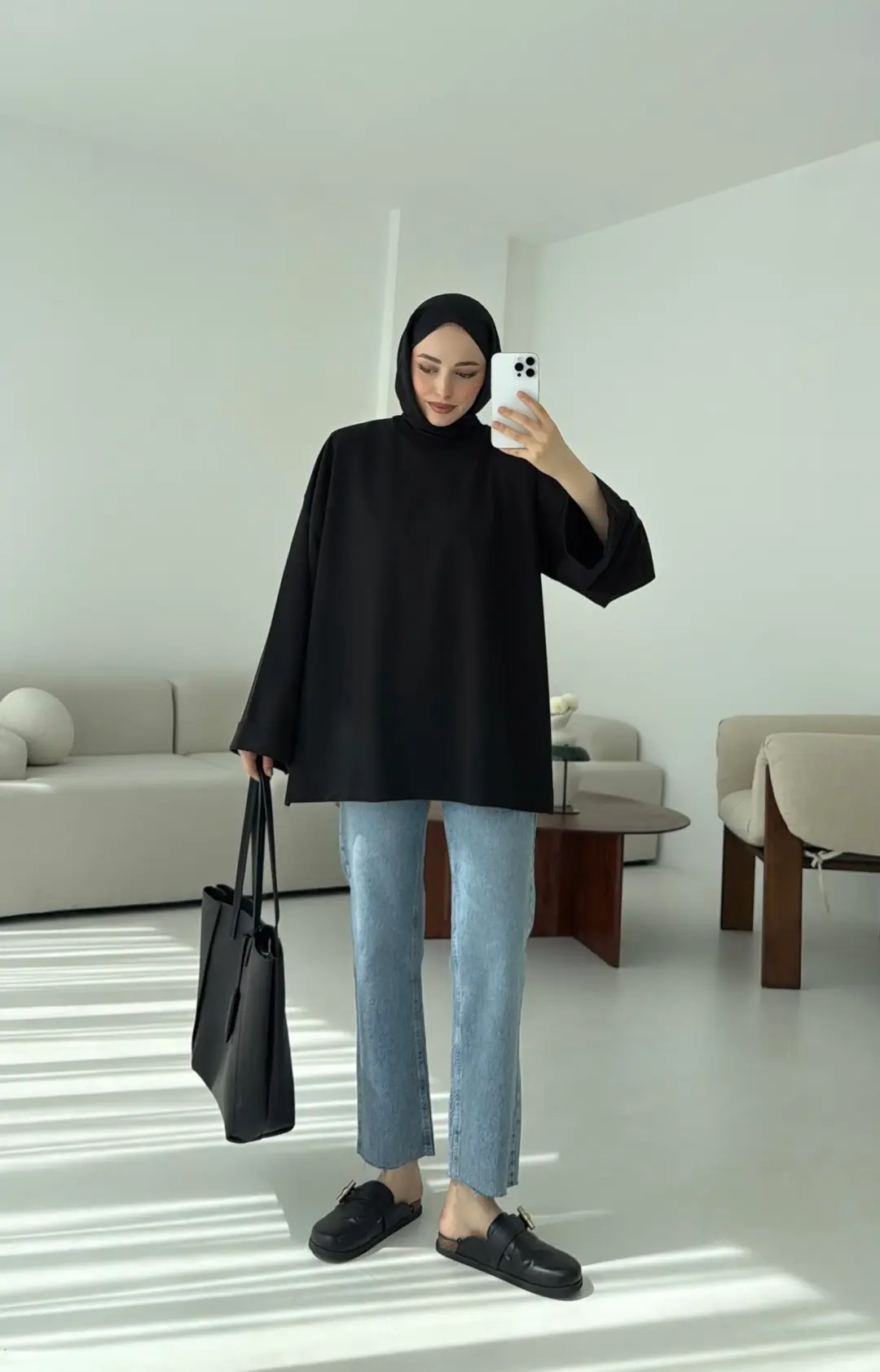 Bağlamalı Yanı Yırtmaç Detay Sweat Siyah - Görsel 2