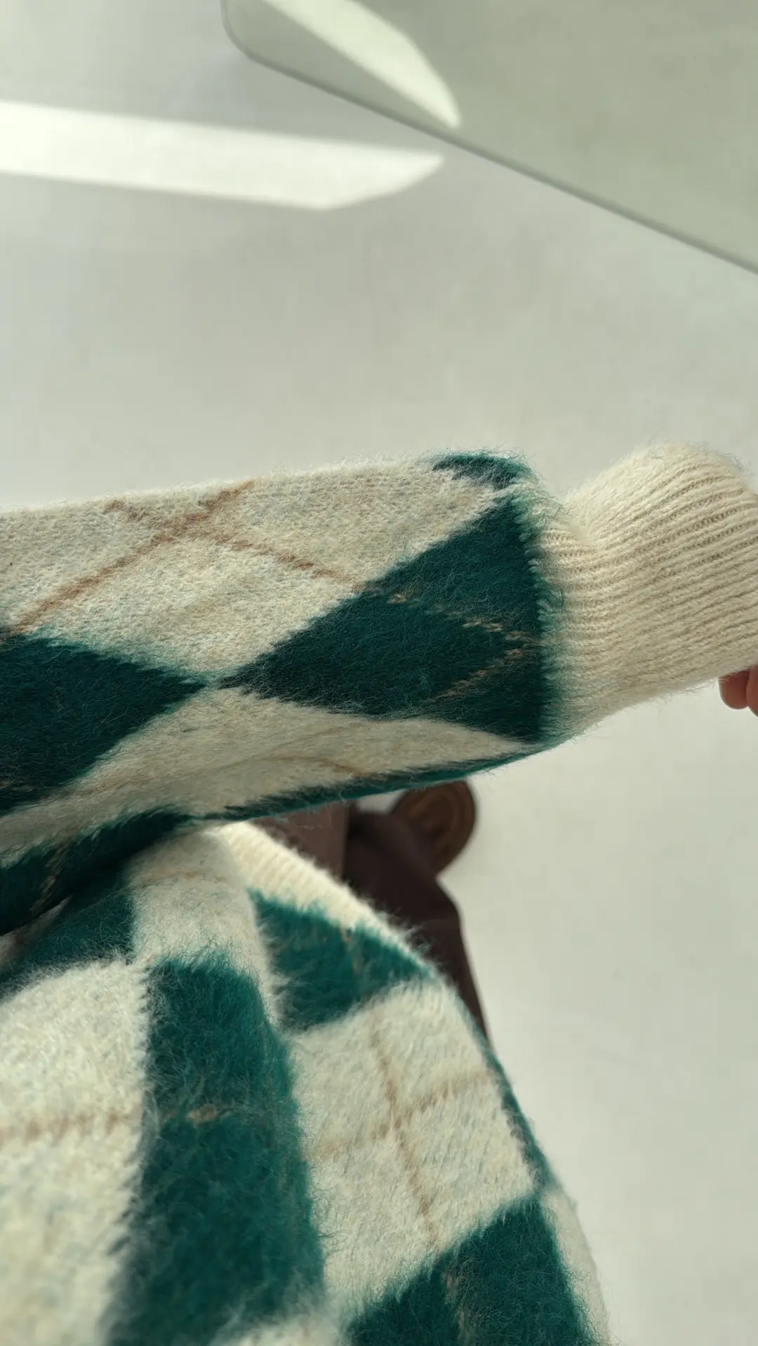 Baklava Desen Şardonlu Kazak Yeşil - Görsel 3