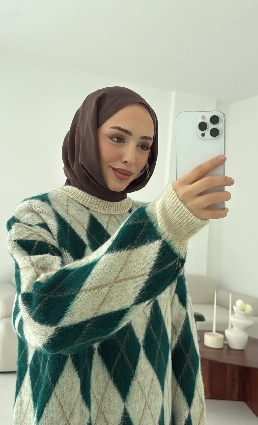 Baklava Desen Şardonlu Kazak Yeşil - Görsel 4