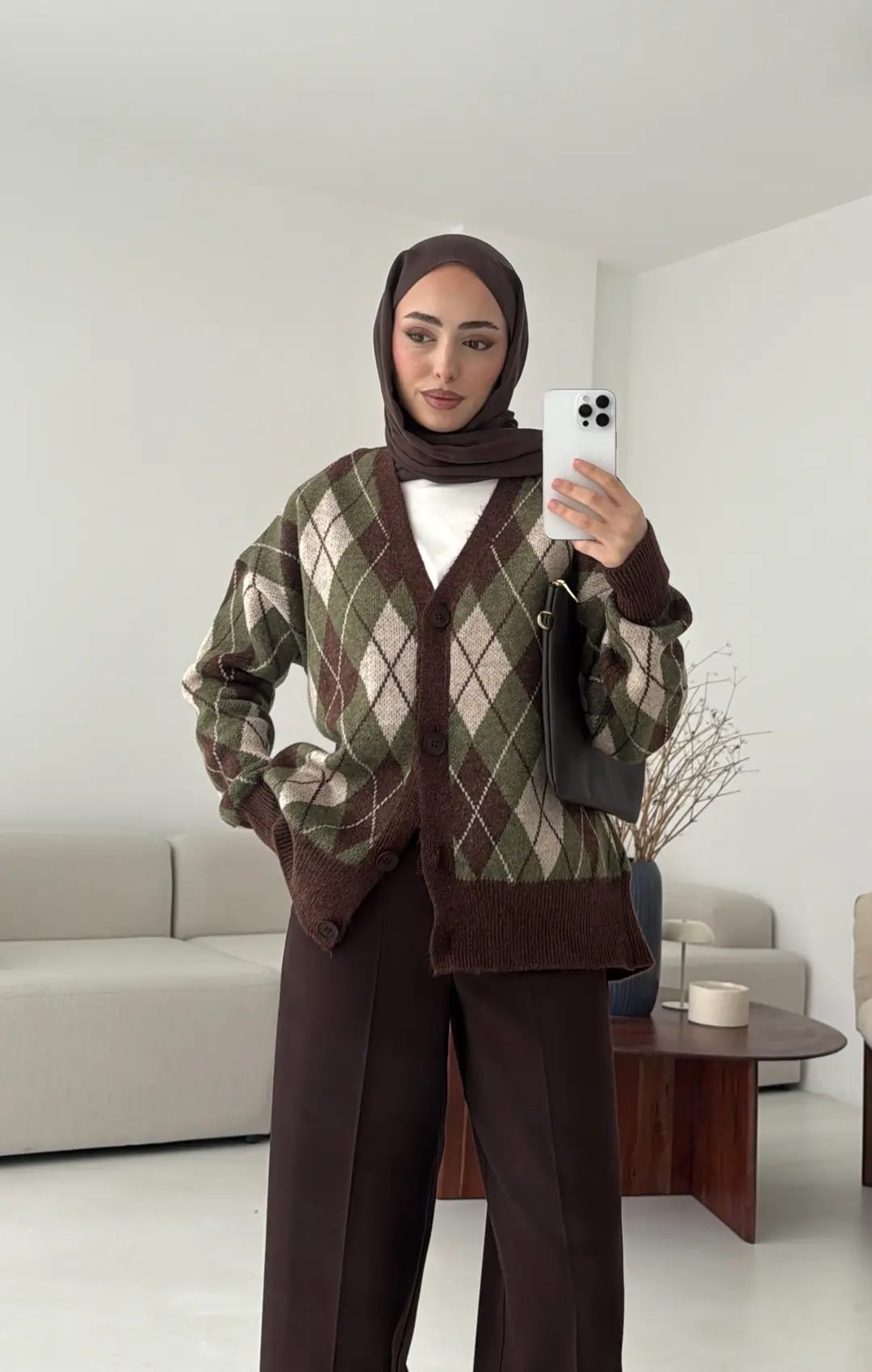 Baklava Jakarlı Hırka Kahve - Görsel 2