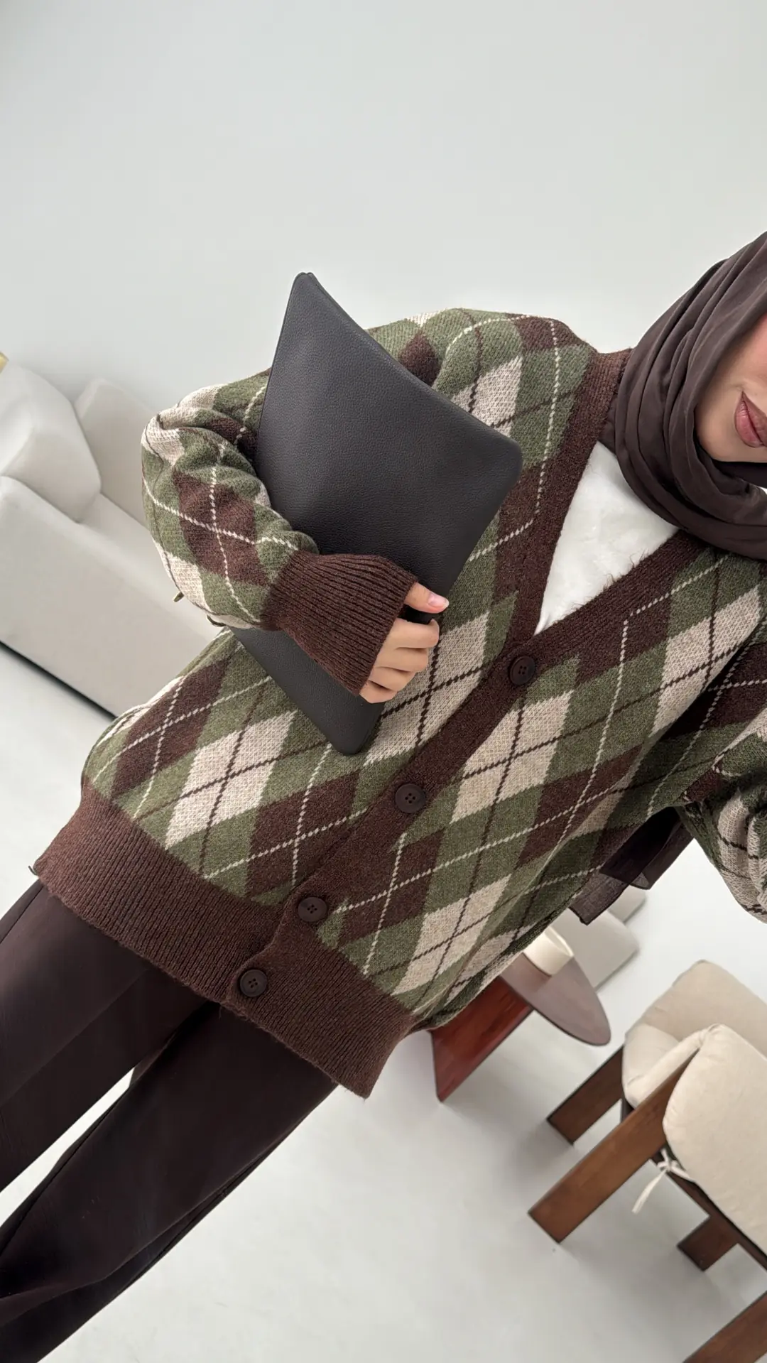 Baklava Jakarlı Hırka Kahve - Görsel 3