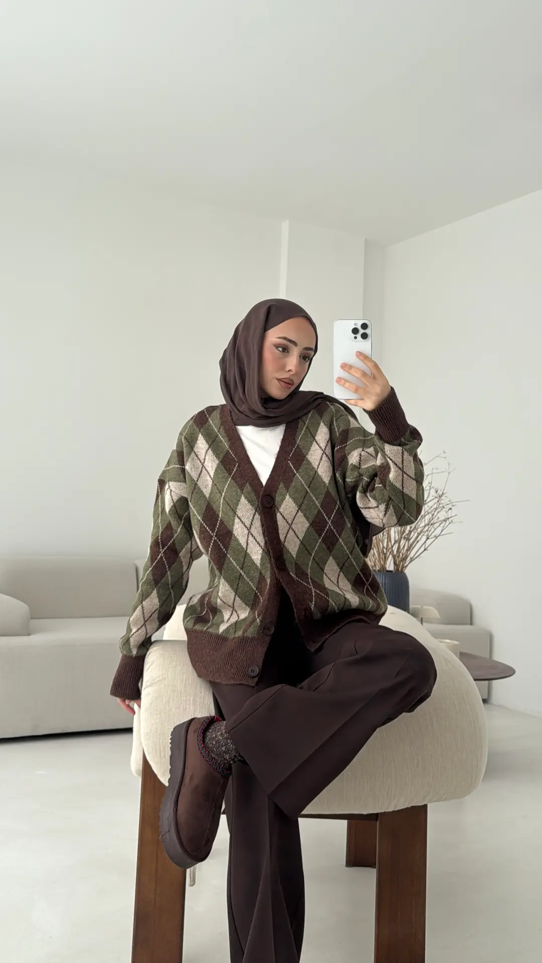 Baklava Jakarlı Hırka Kahve - Görsel 5