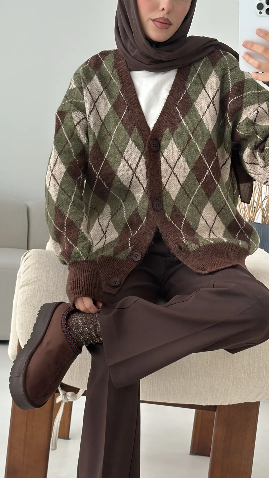 Baklava Jakarlı Hırka Kahve - Görsel 6