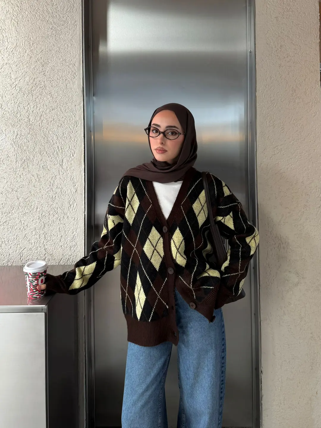 Baklava Jakarlı Hırka Kahve/Sarı - Görsel 10