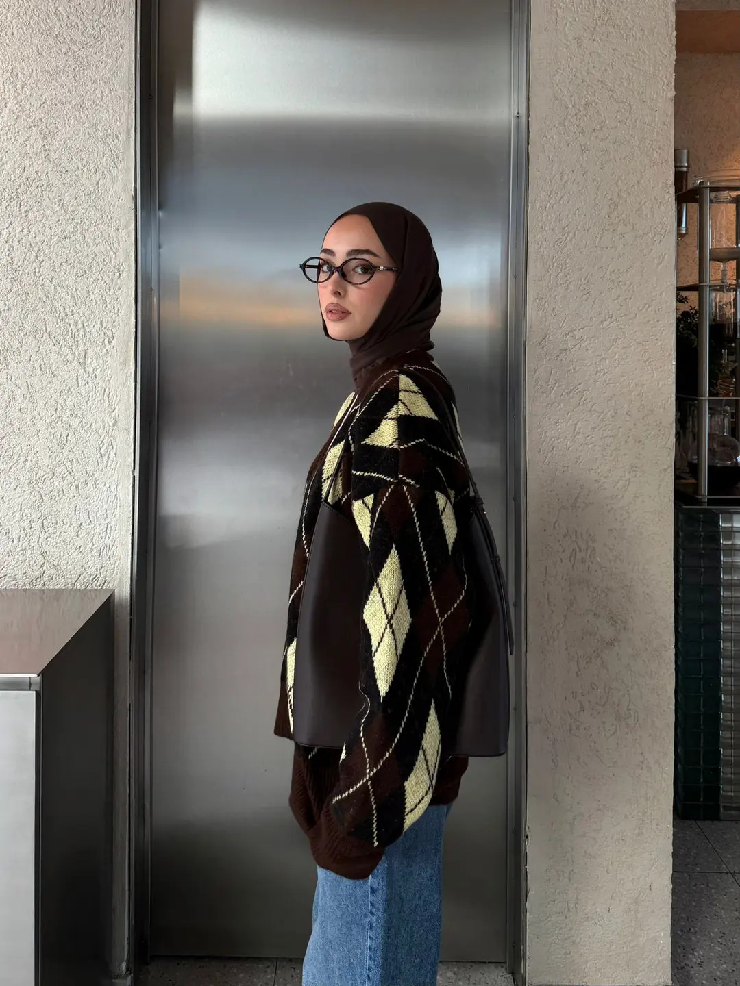 Baklava Jakarlı Hırka Kahve/Sarı - Görsel 8