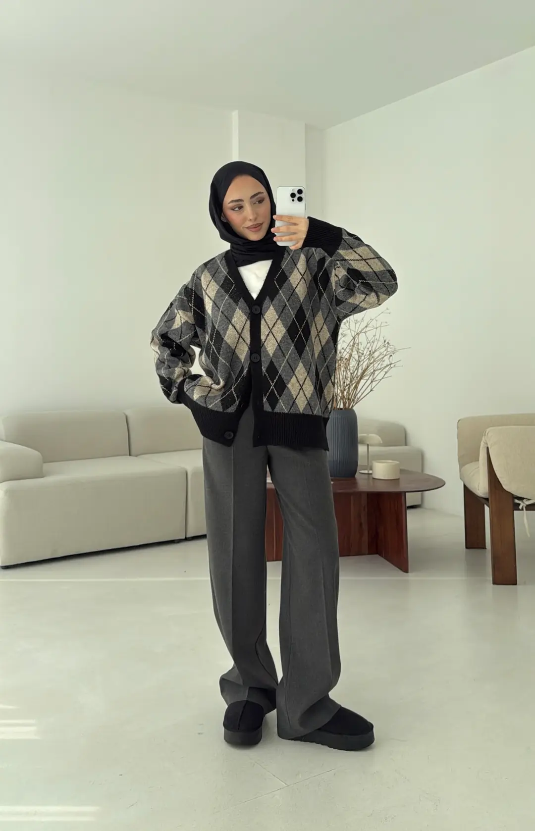 Baklava Jakarlı Hırka Siyah - Görsel 4