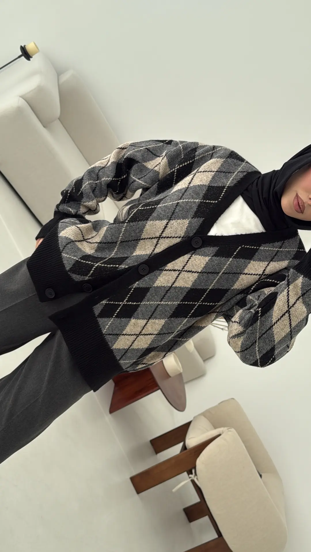 Baklava Jakarlı Hırka Siyah - Görsel 5