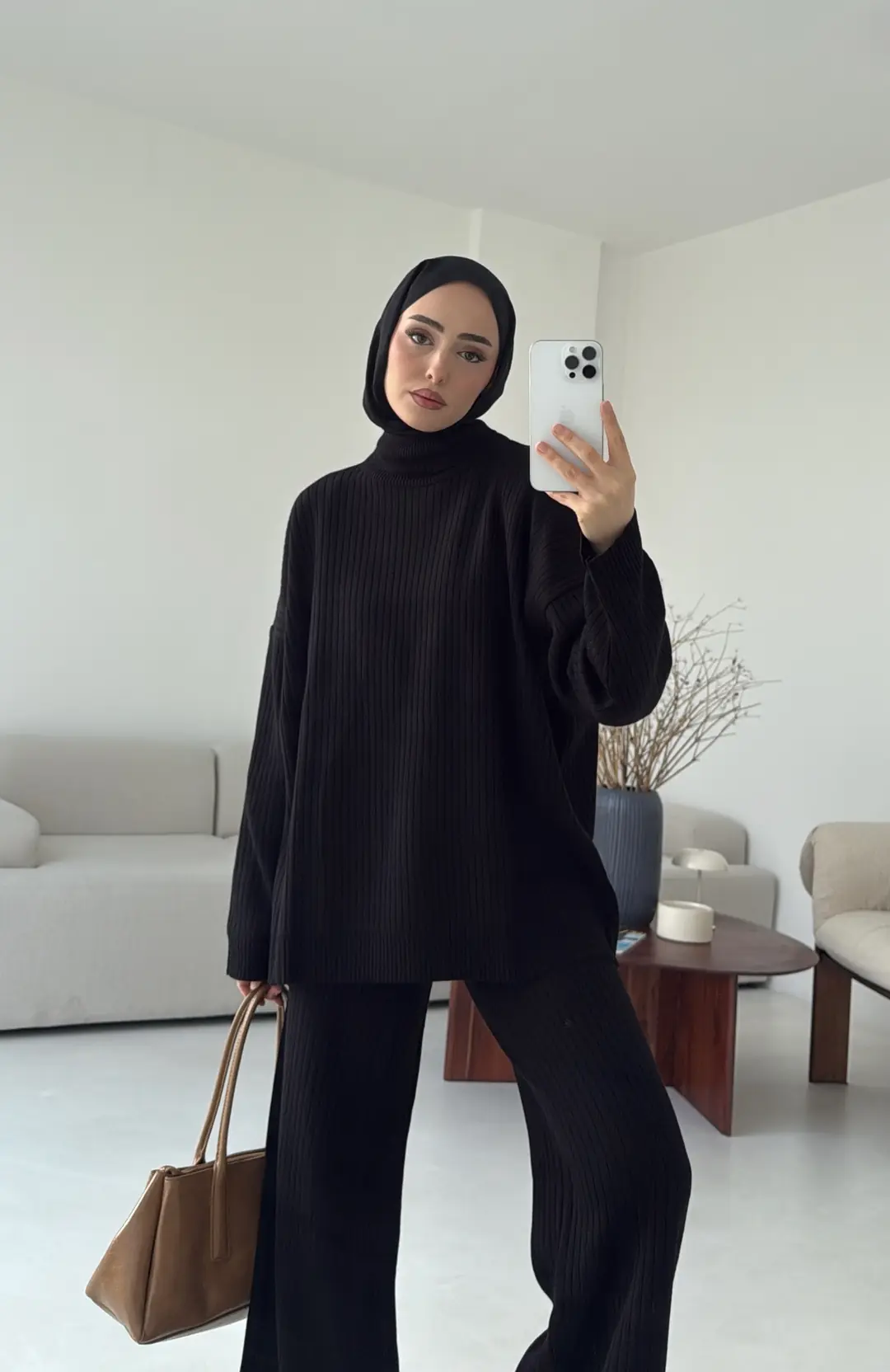 Balıkçı Yaka Triko Takım Siyah - Görsel 4