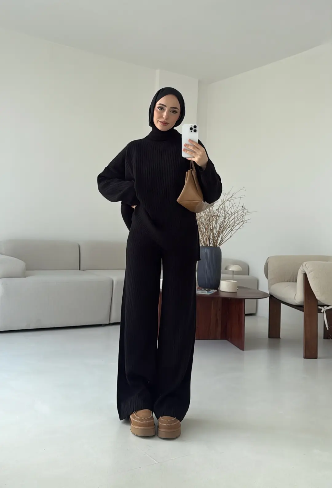 Balıkçı Yaka Triko Takım Siyah - Görsel 5