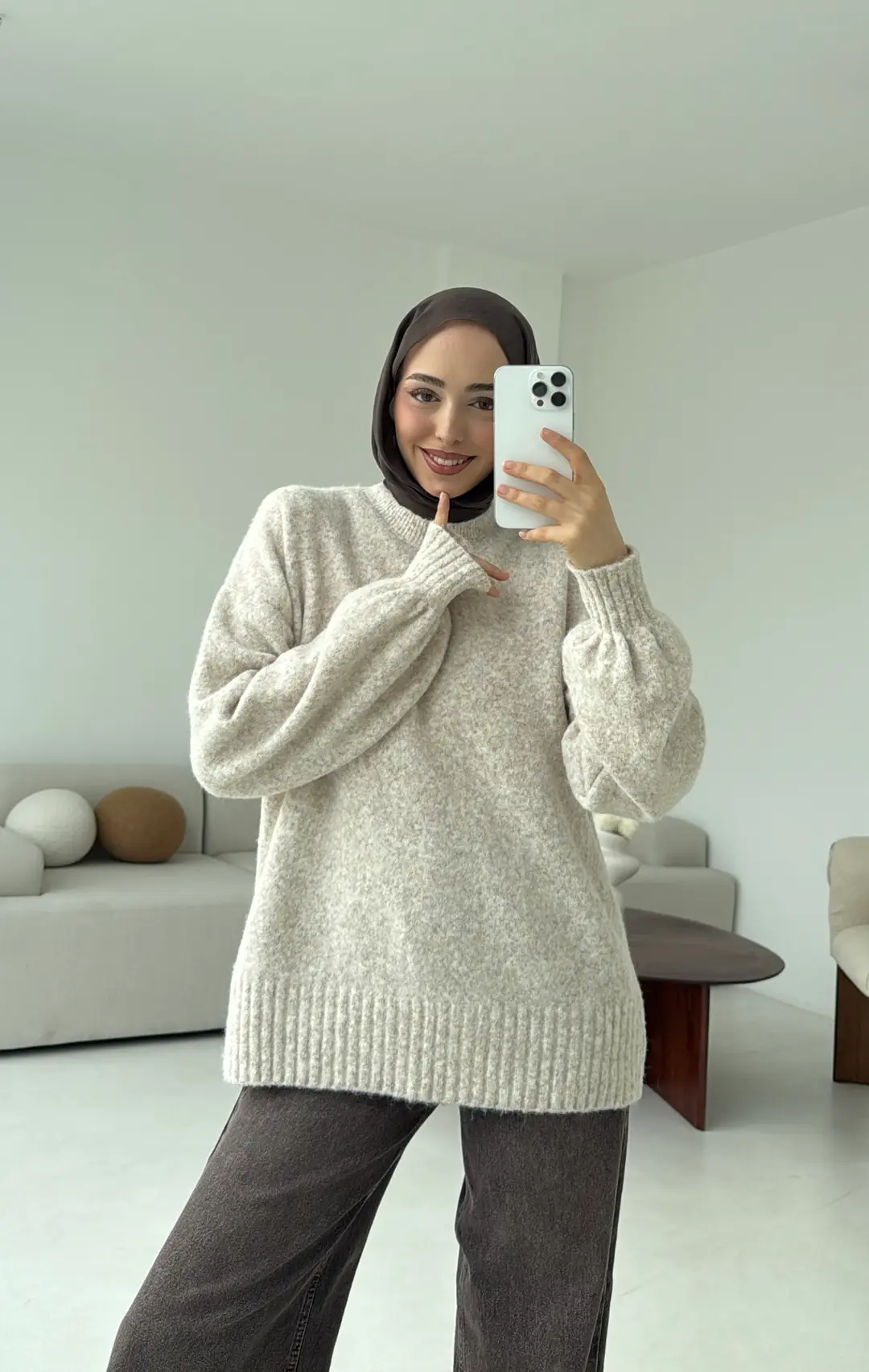 Balon Kol Yumuşak Kazak Bej - Görsel 2