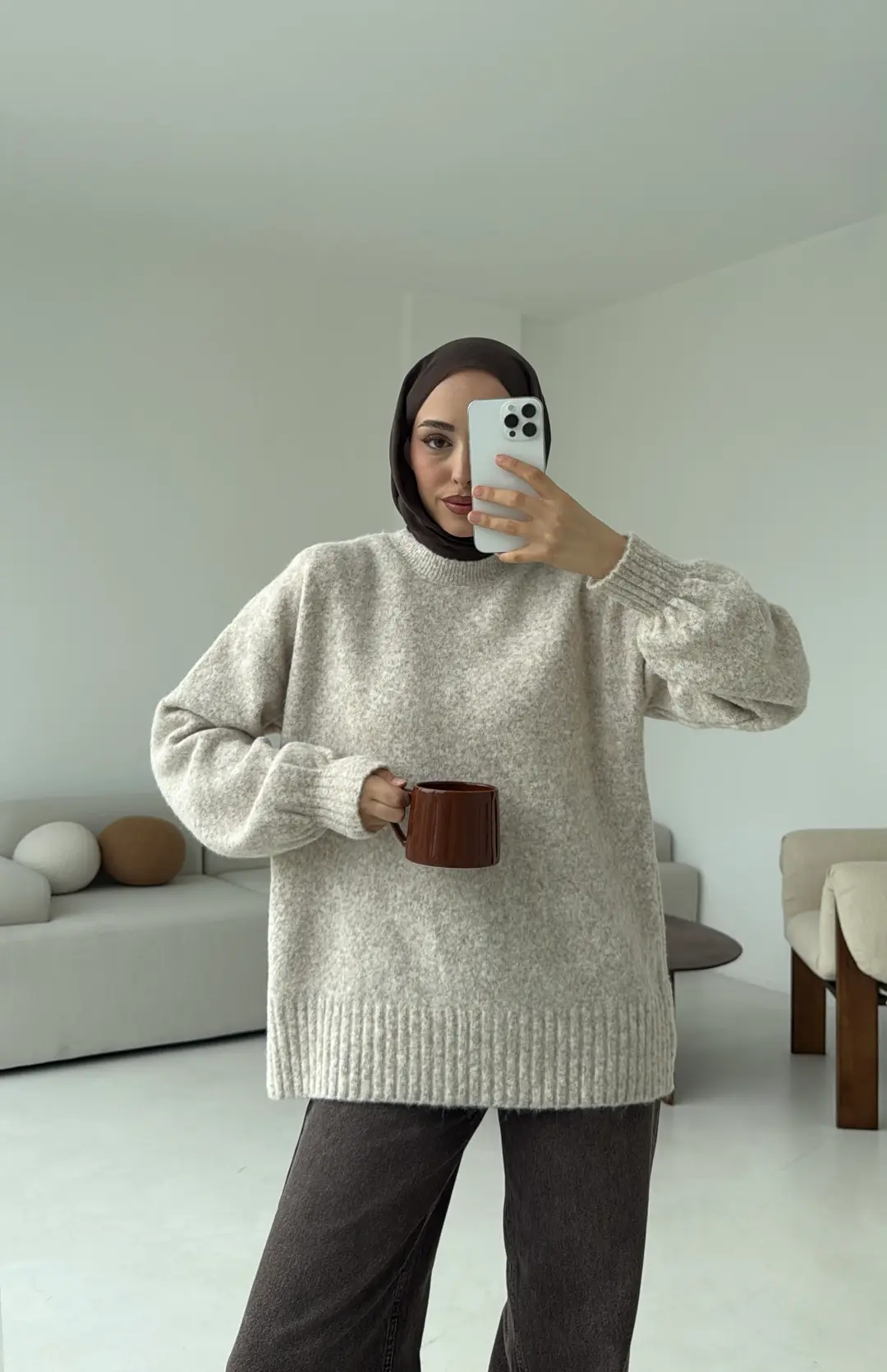 Balon Kol Yumuşak Kazak Bej - Görsel 7