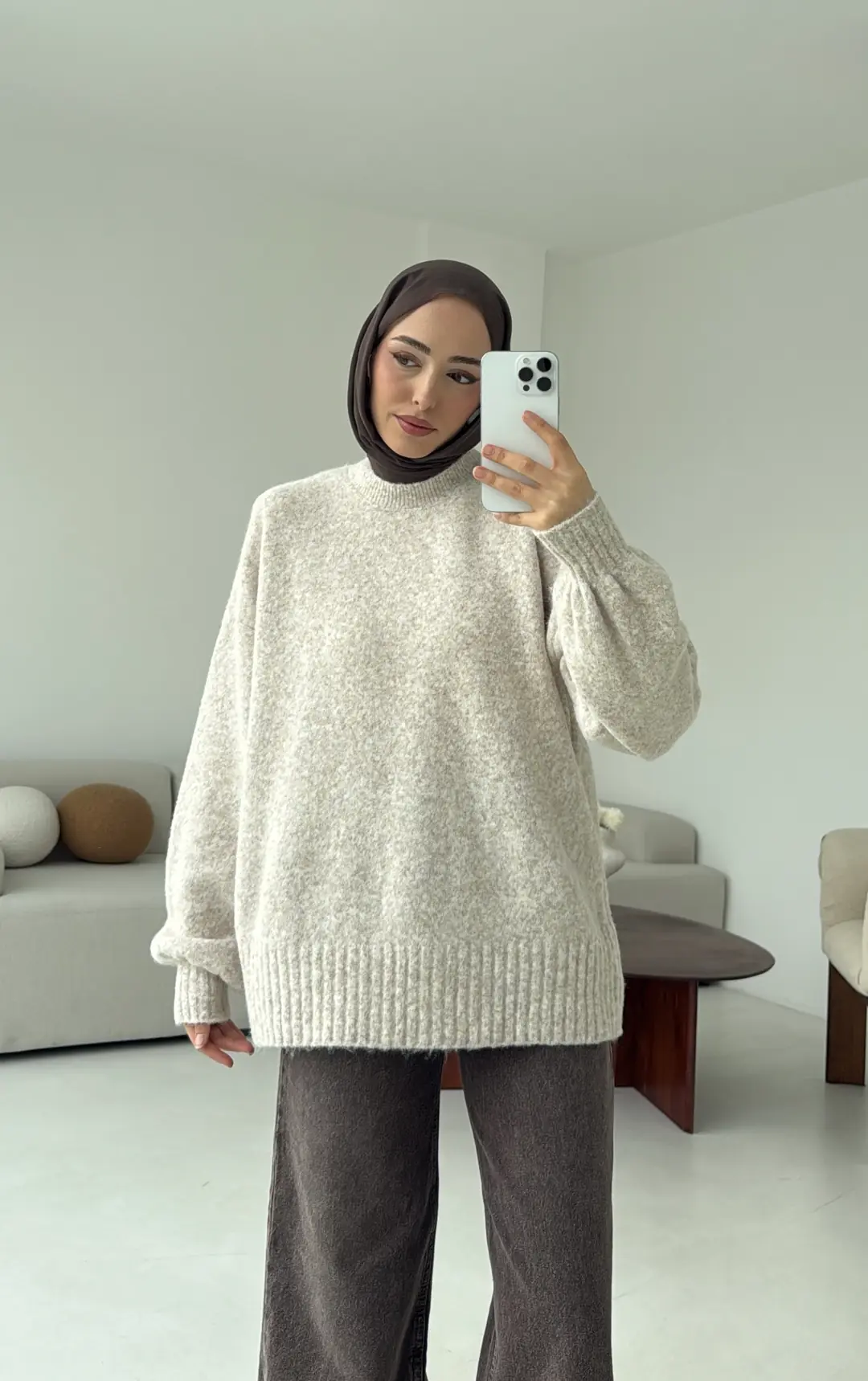 Balon Kol Yumuşak Kazak Bej - Görsel 8