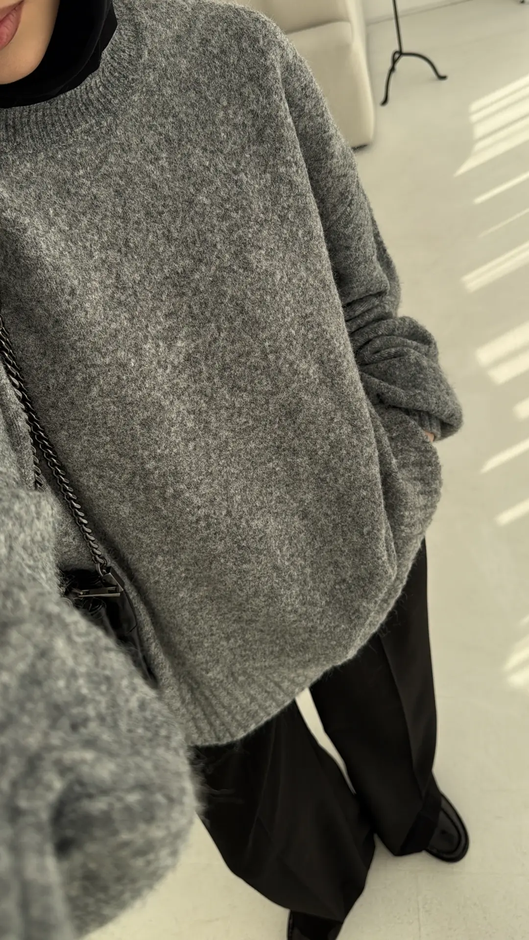 Balon Kol Yumuşak Kazak Gri - Görsel 2