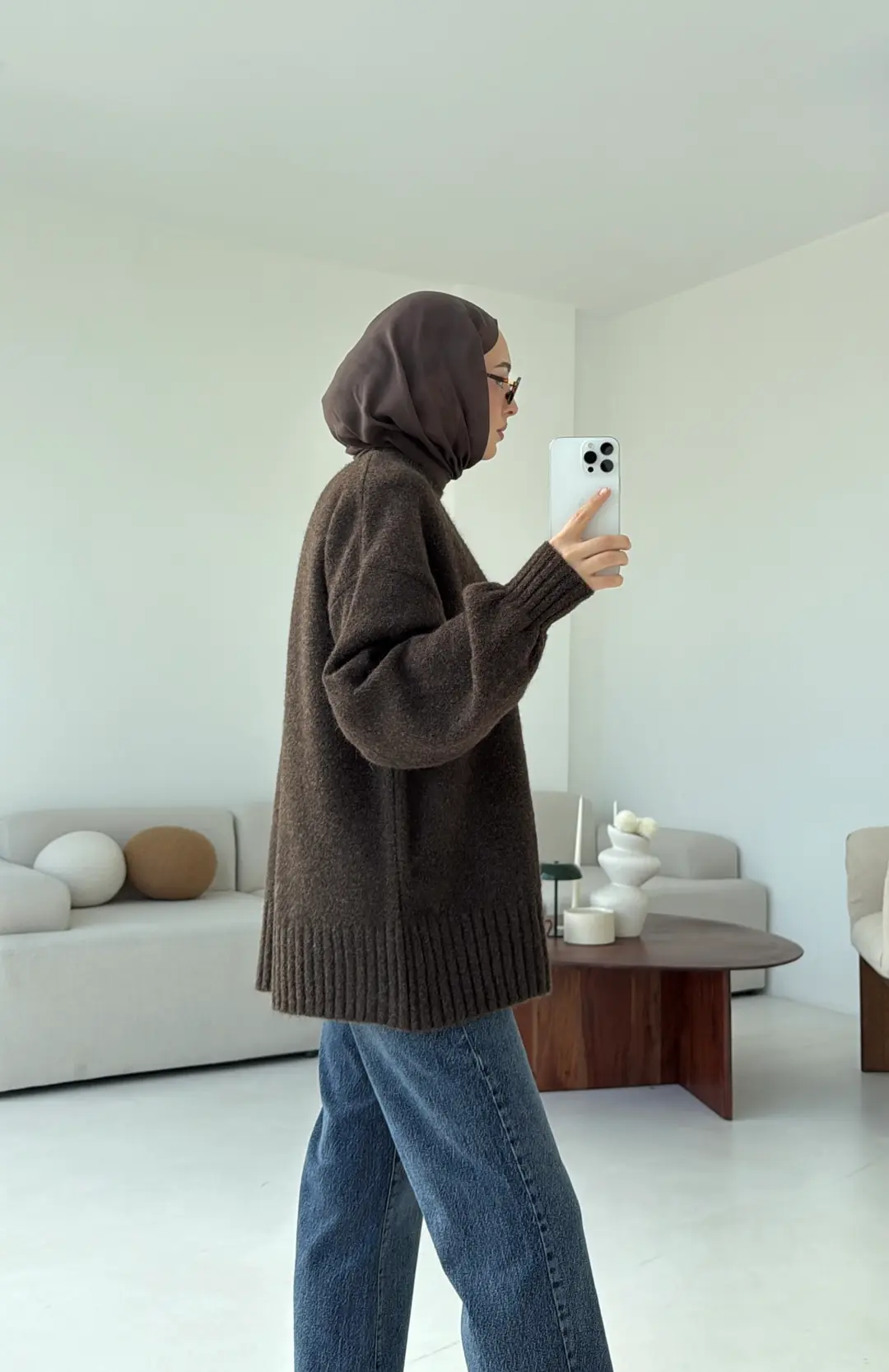 Balon Kol Yumuşak Kazak Kahve - Görsel 2