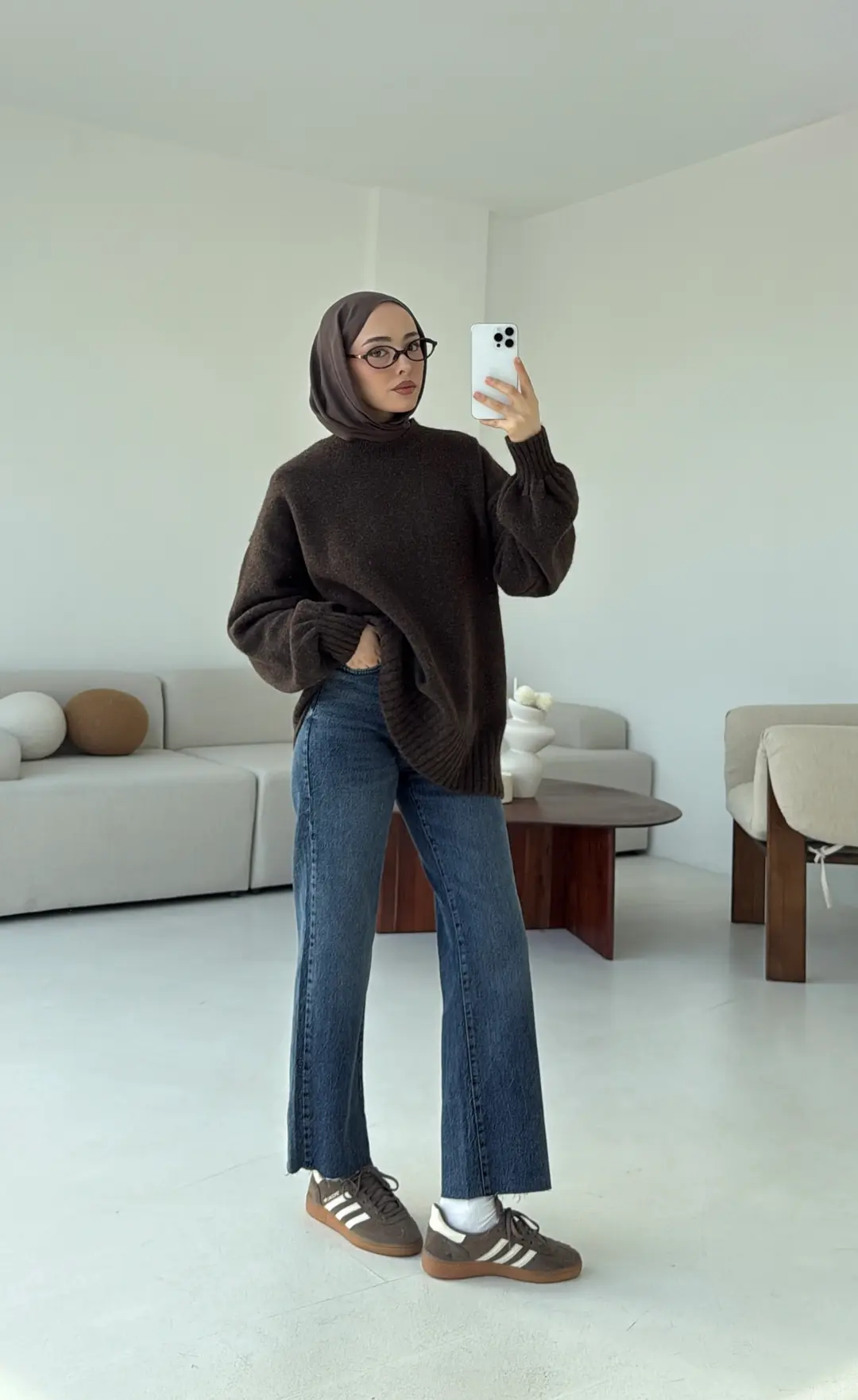 Balon Kol Yumuşak Kazak Kahve - Görsel 8