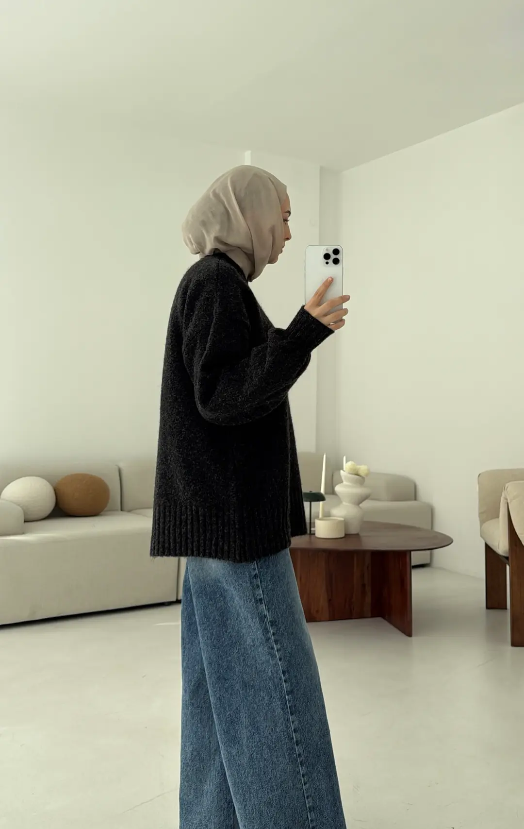 Balon Kol Yumuşak Kazak Koyu Gri - Görsel 2