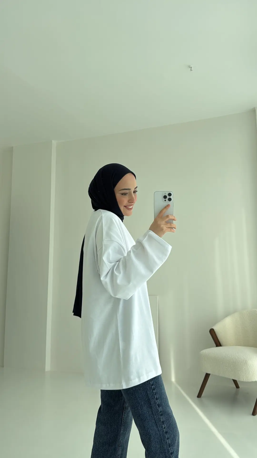 Basıc Beyaz İnce Sweatshirt - Görsel 2