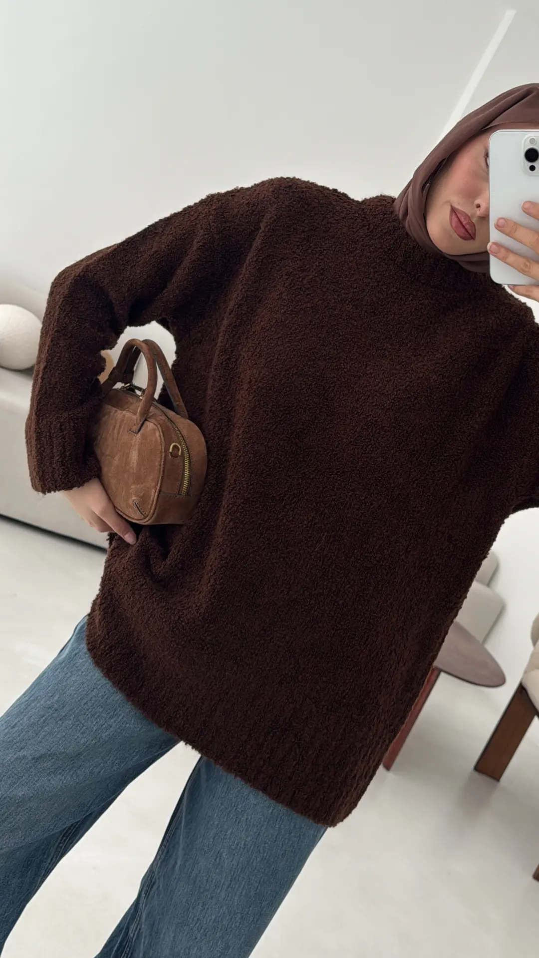 Basic Buklet Kazak Kahve - Görsel 4