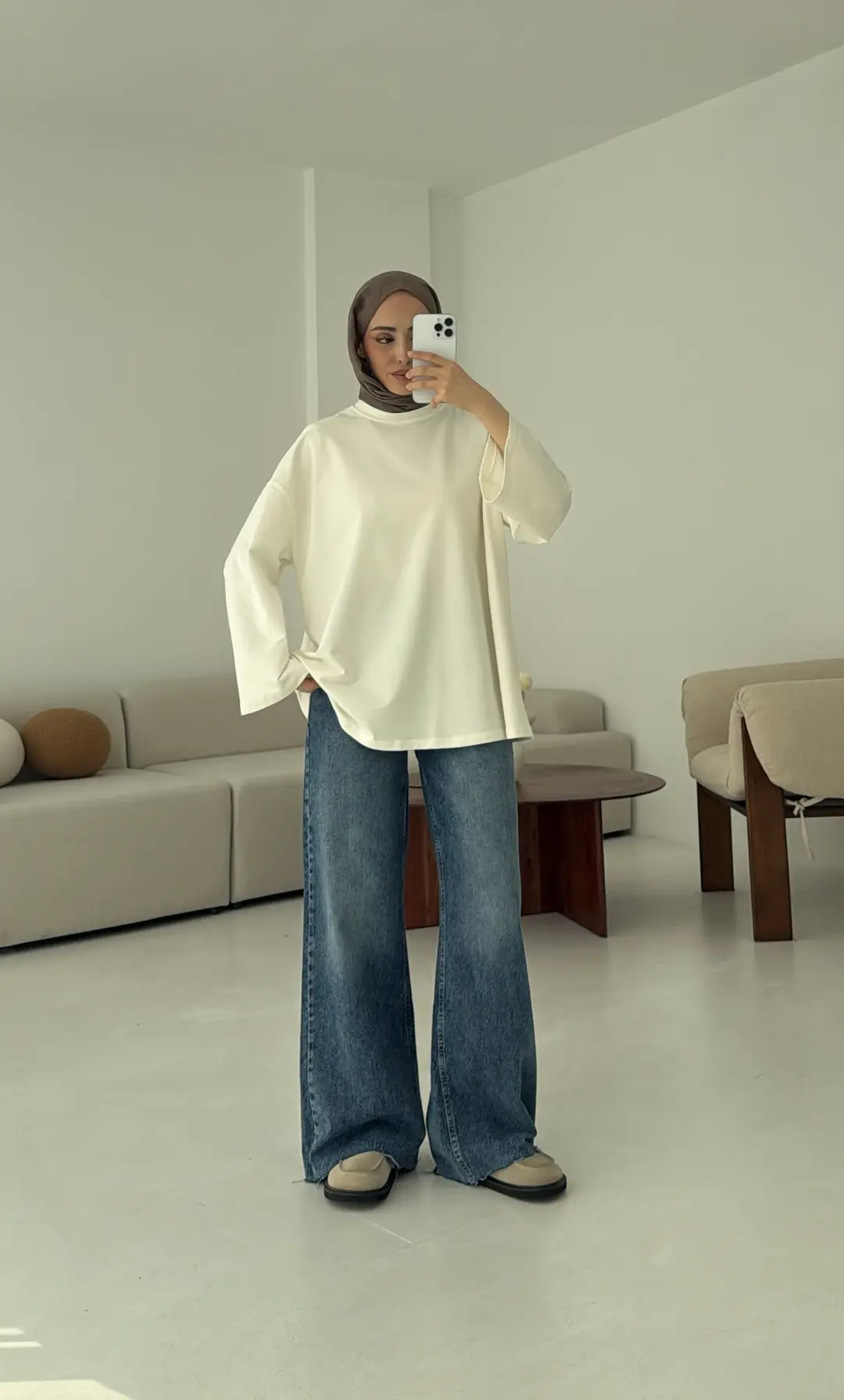 Basic İki İplik Sweat Beyaz - Görsel 5