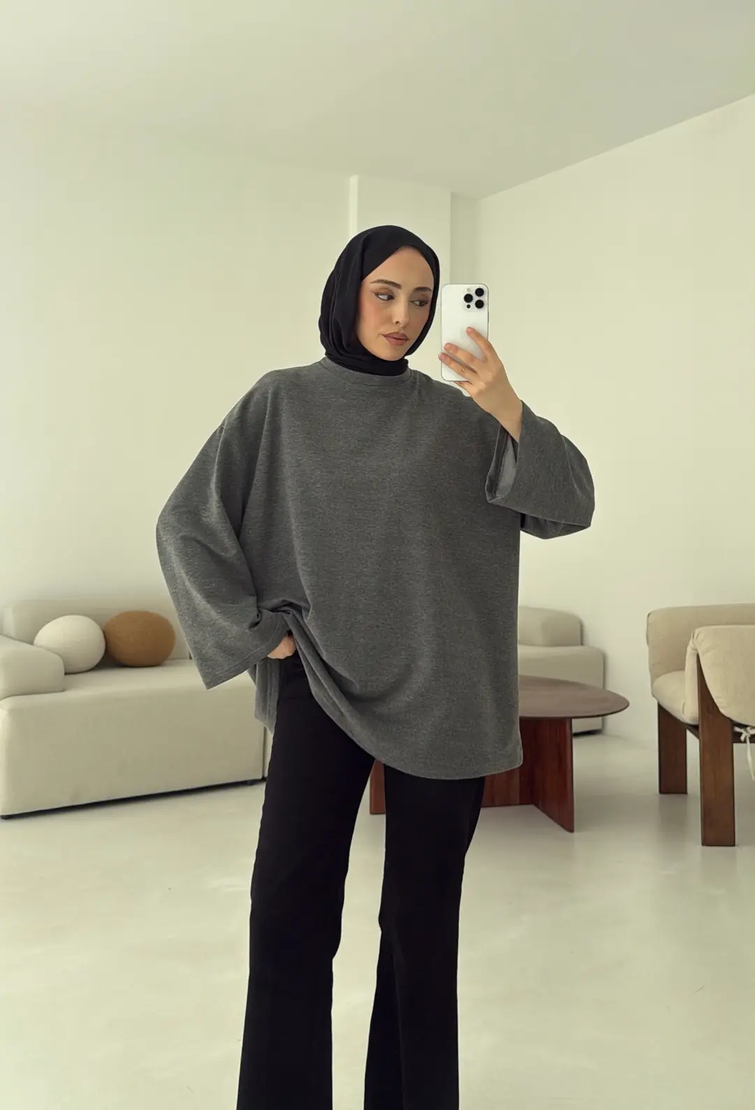 Basic İki İplik Sweat Koyu Gri - Görsel 2