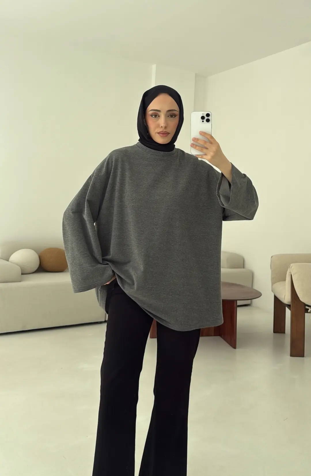 Basic İki İplik Sweat Koyu Gri - Görsel 4