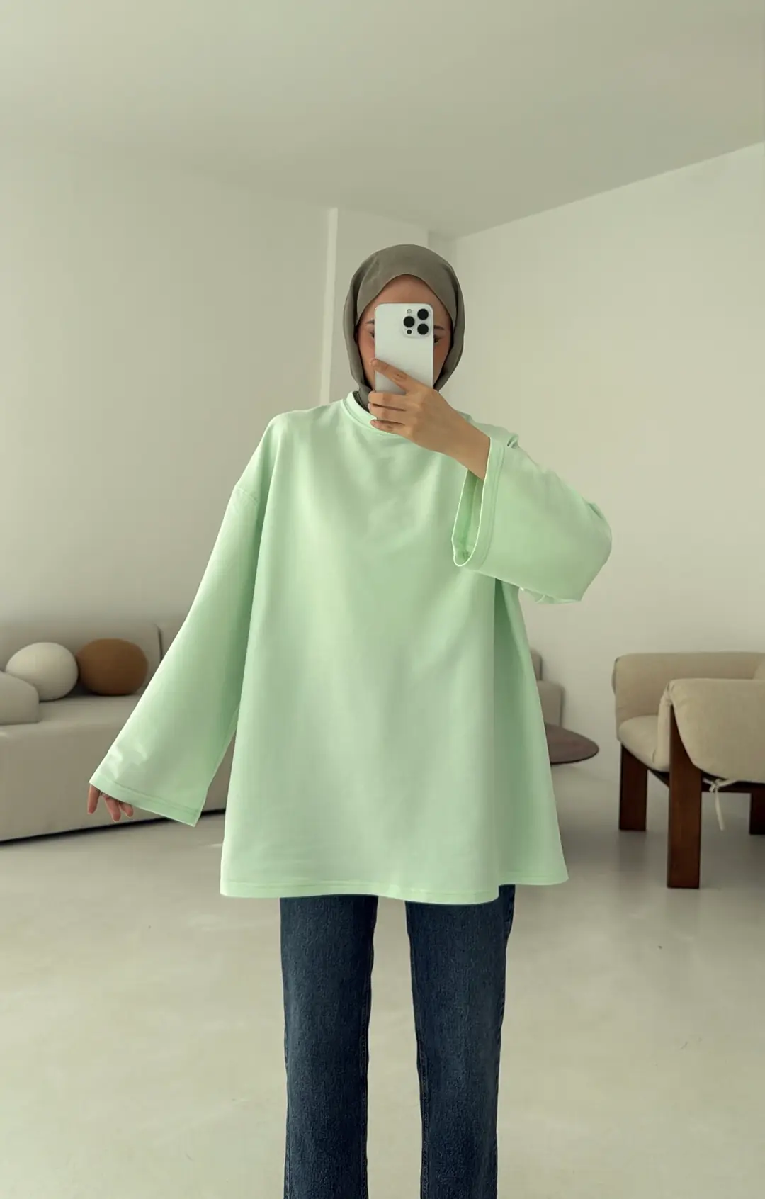 Basic İki İplik Sweat Mint - Görsel 2