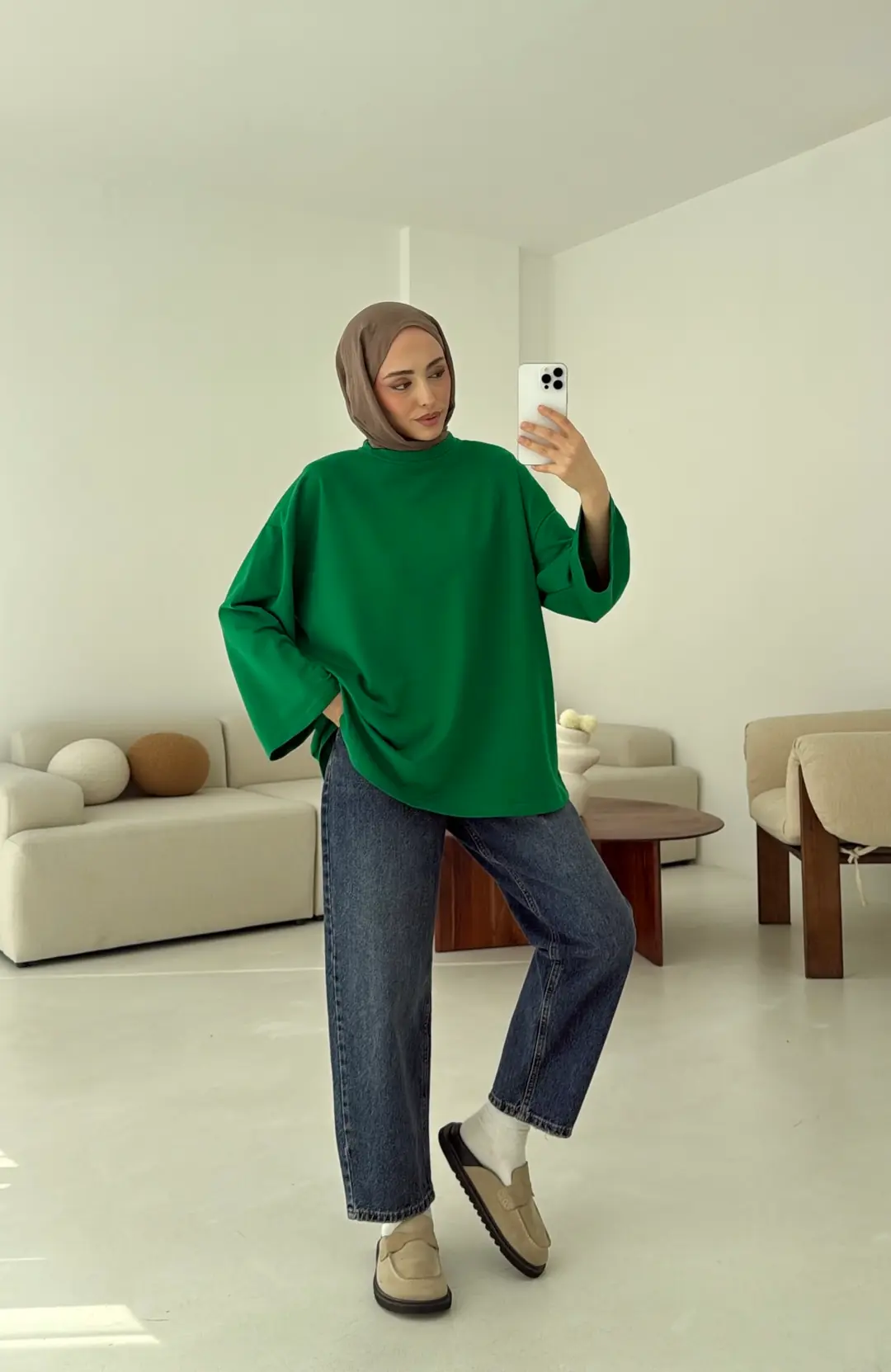 Basic İki İplik Sweat Yeşil - Görsel 4