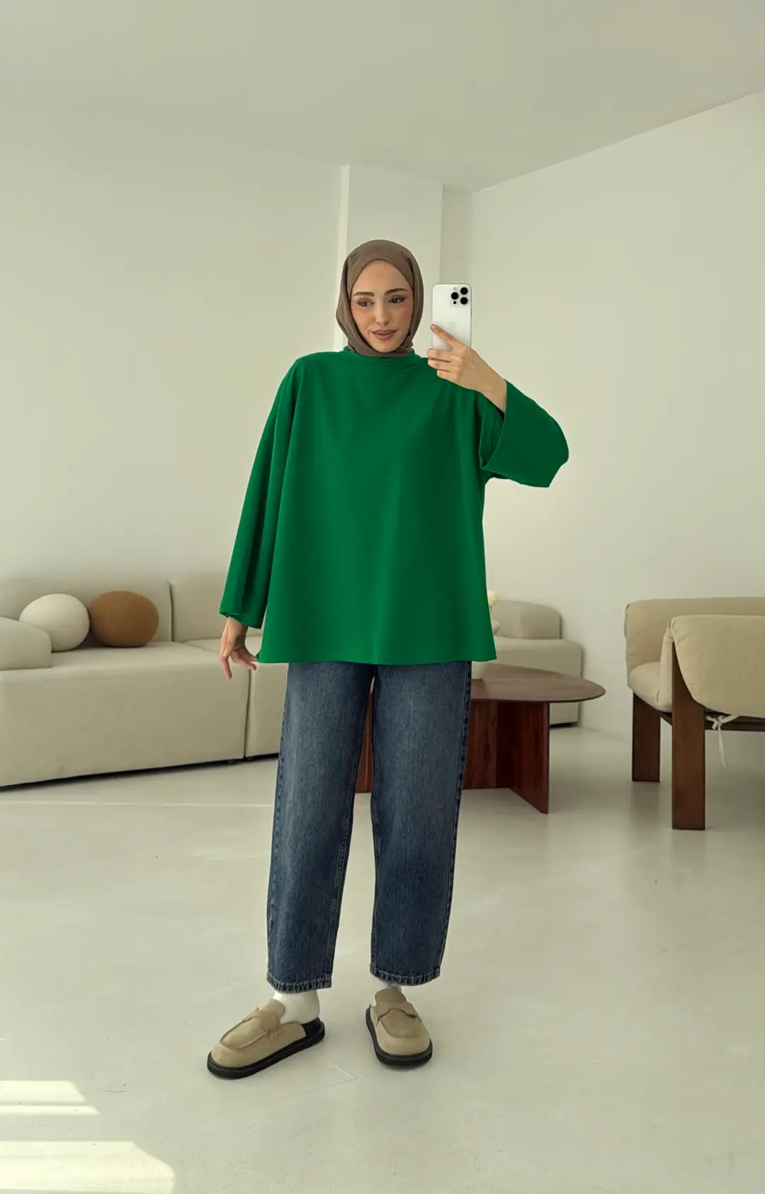 Basic İki İplik Sweat Yeşil - Görsel 5