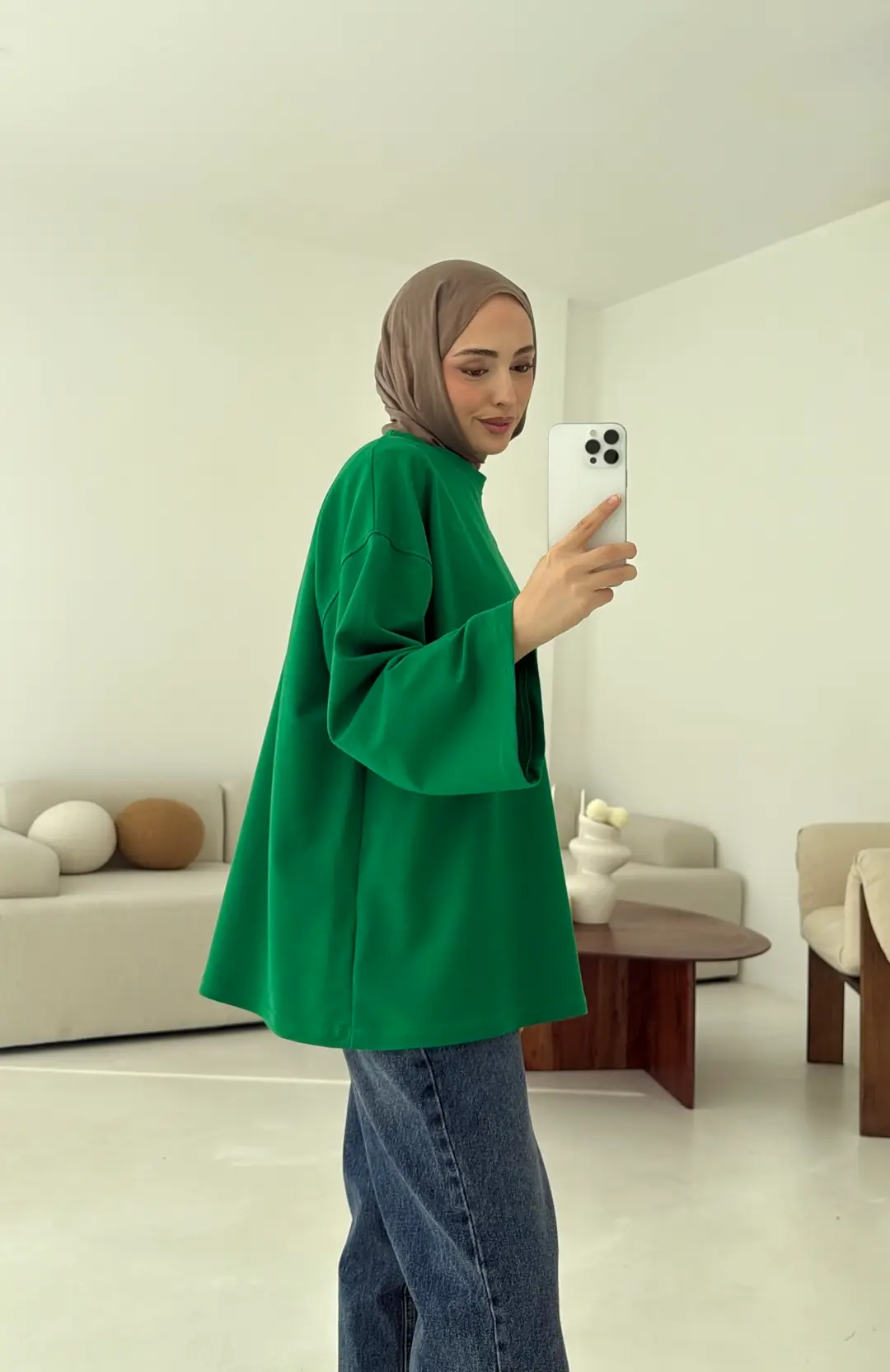 Basic İki İplik Sweat Yeşil - Görsel 7