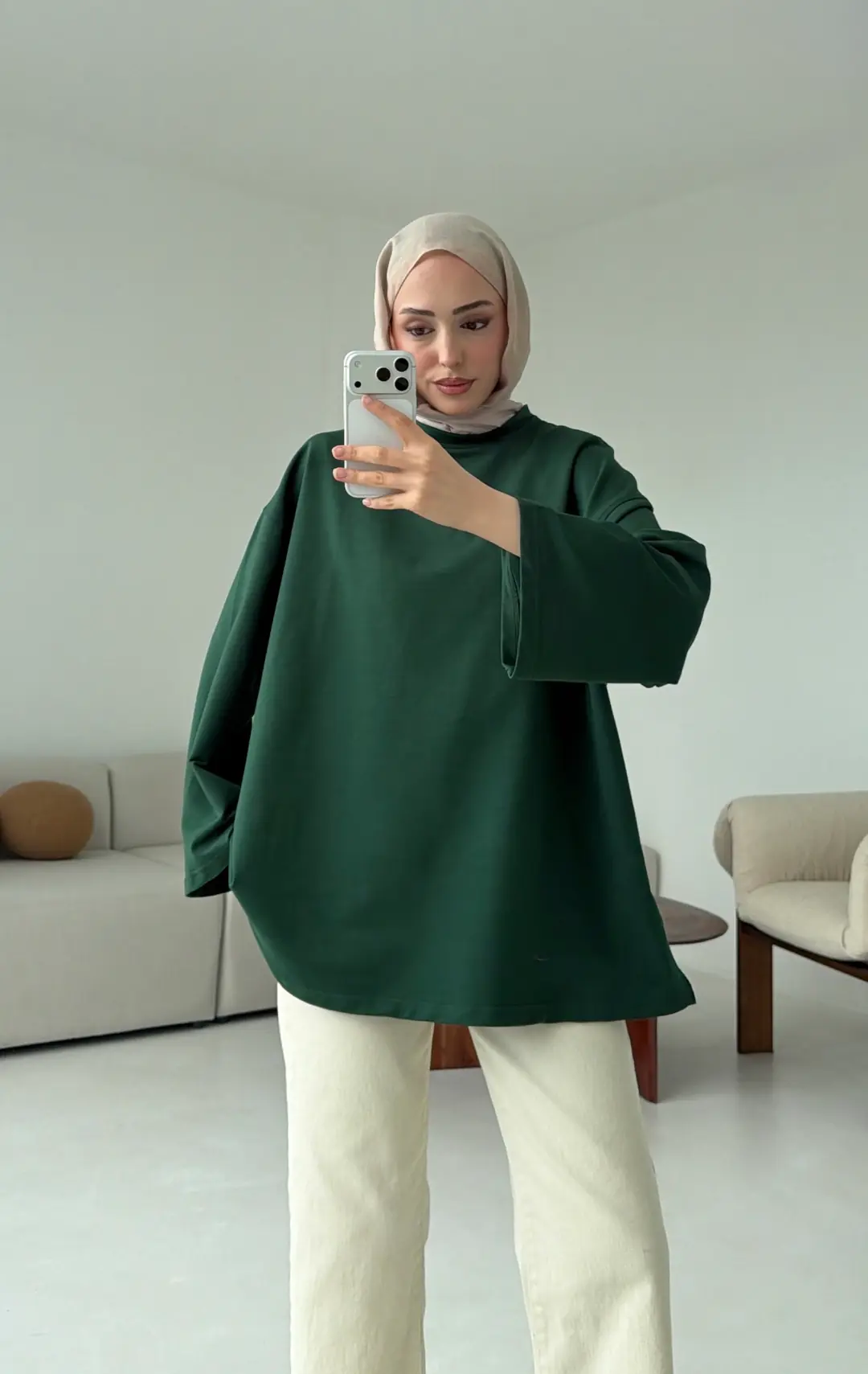 Basic İki İplik Sweat Zümrüt - Görsel 4