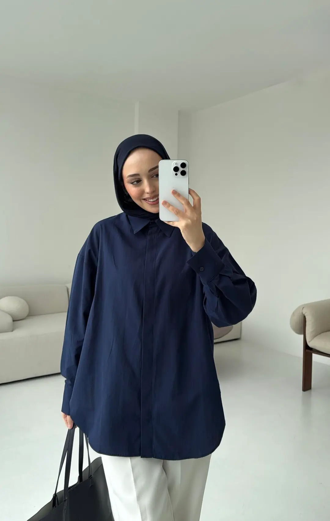 Basic Lacivert Gömlek - Görsel 7